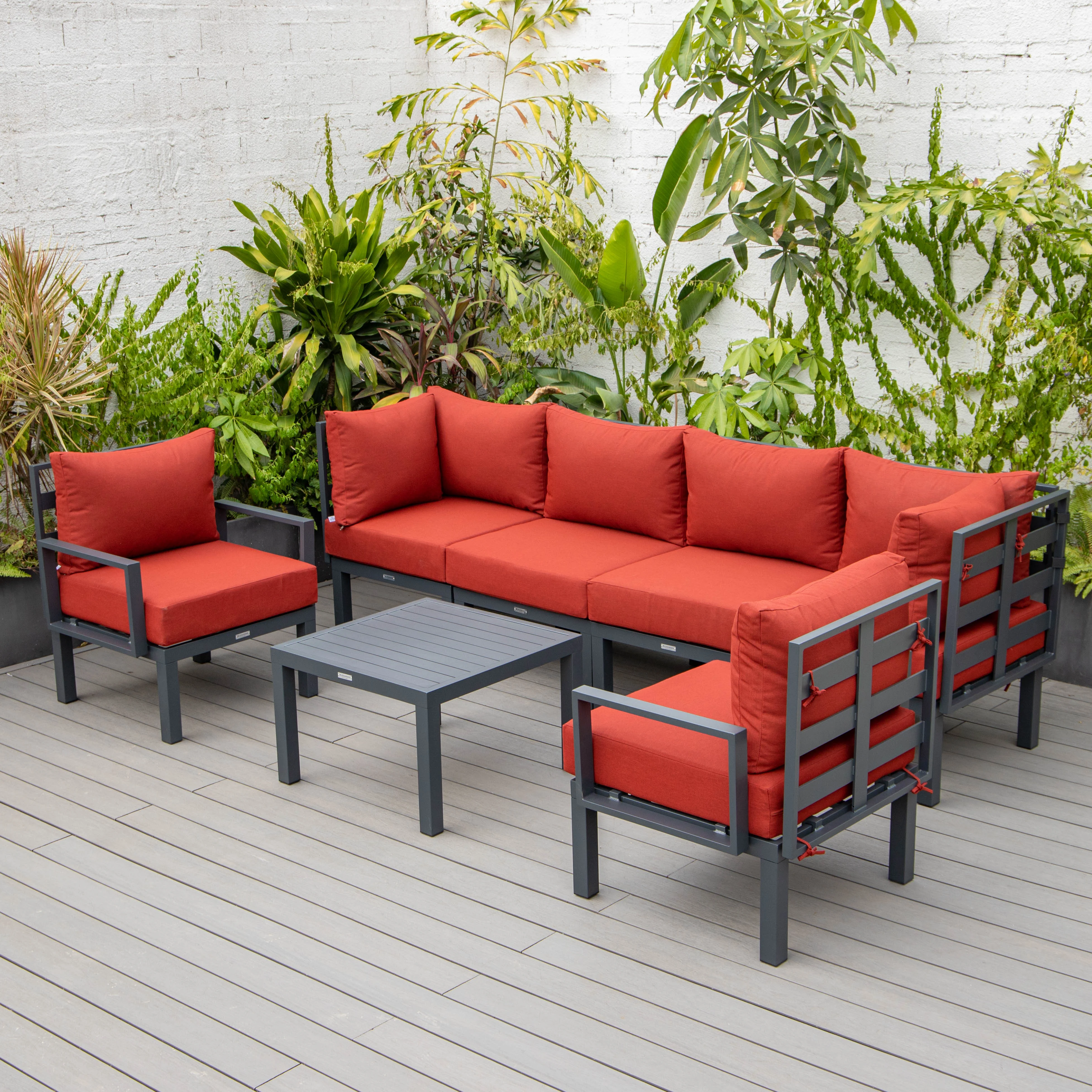Chelsea 7-Piece Patio Sectional And Coffee Table Set Black Aluminum With Cushions