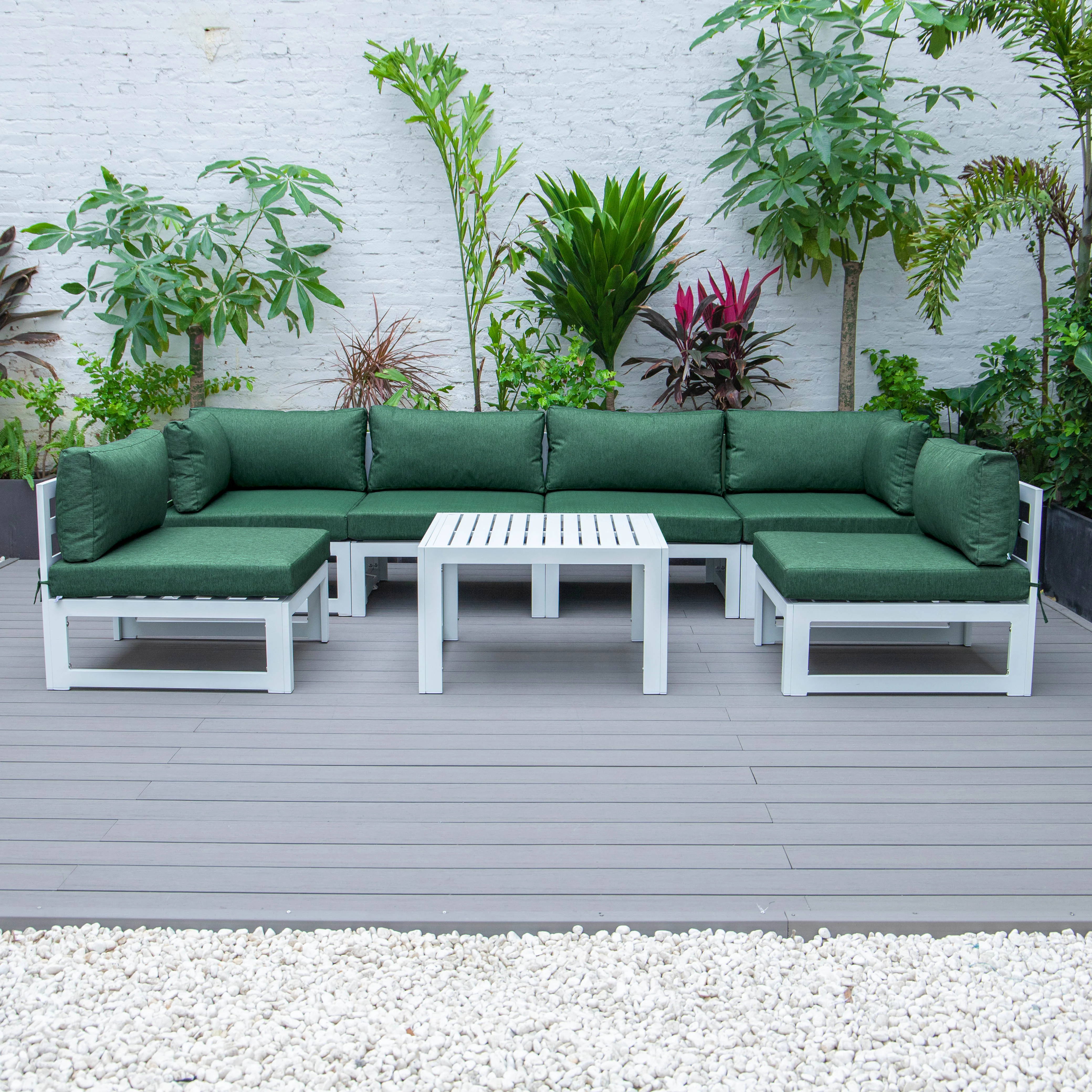 Chelsea 7-Piece Patio Sectional And Coffee Table Set White Aluminum With Cushions