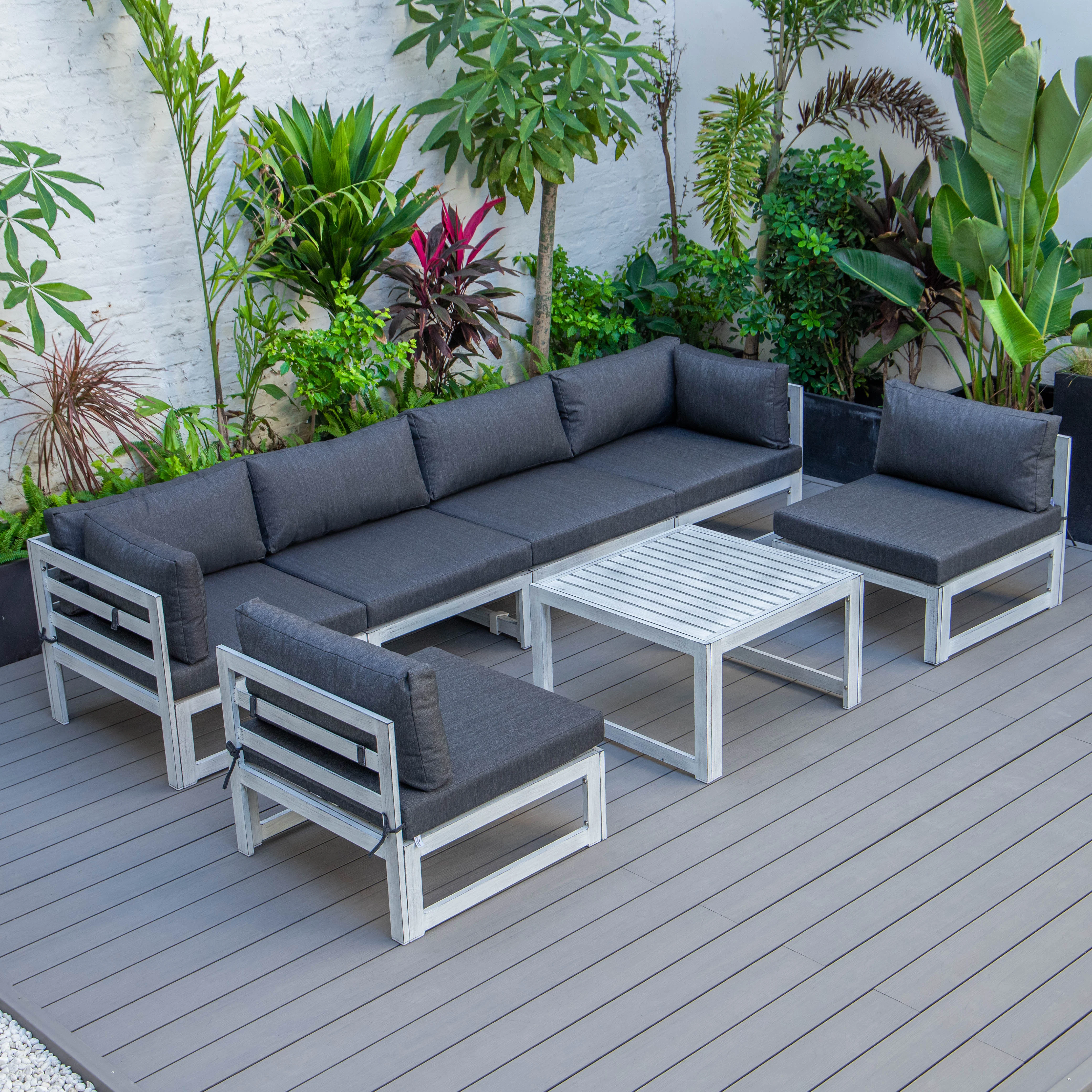 Chelsea 7-Piece Patio Sectional And Coffee Table Set Weathered Grey Aluminum With Cushions