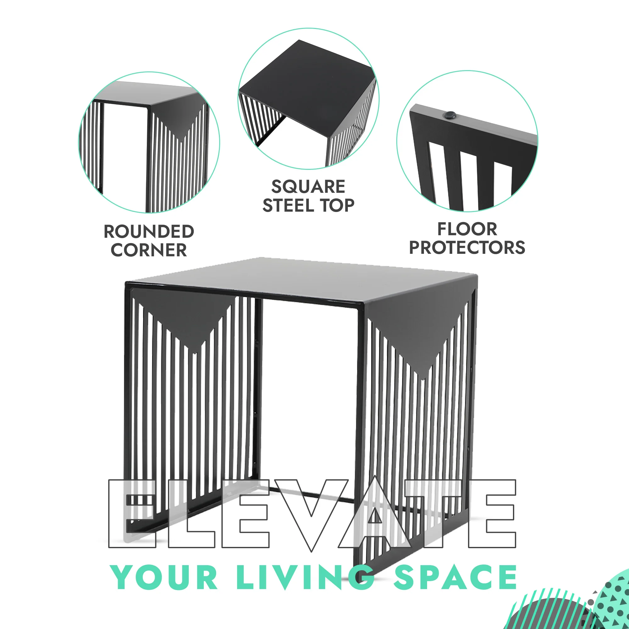 Cisco Modern Square Steel Side Table with Powder Coated Finish