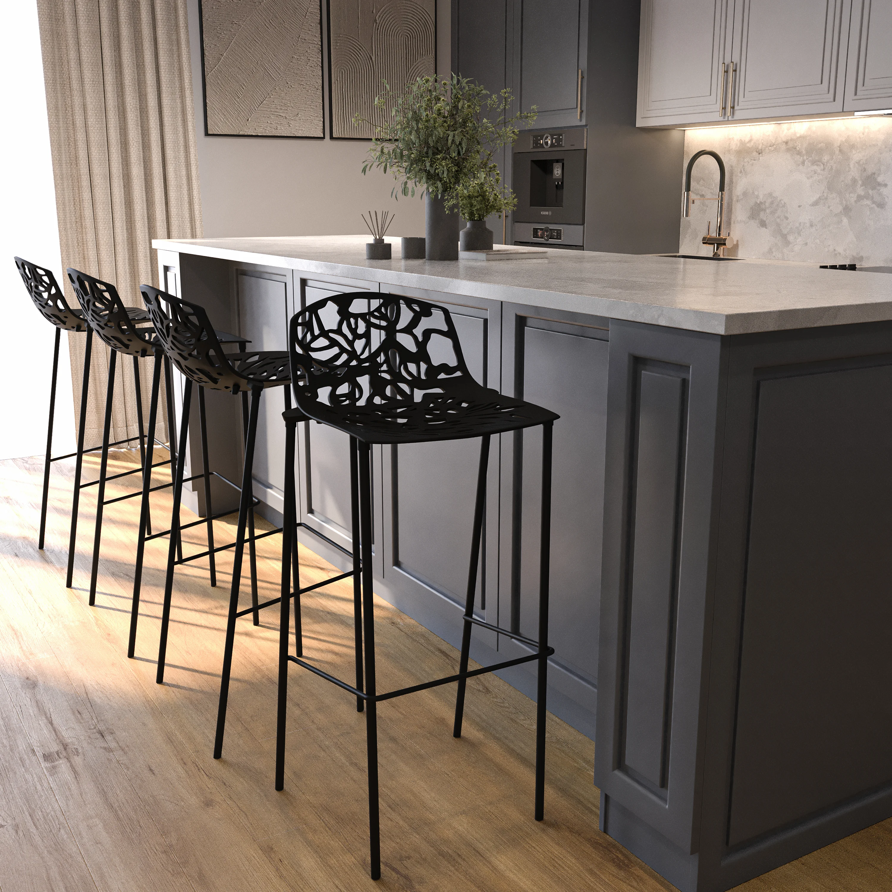 Devon Mid-Century Modern Aluminum Bar Stool with Powder Coated Frame and Footrest