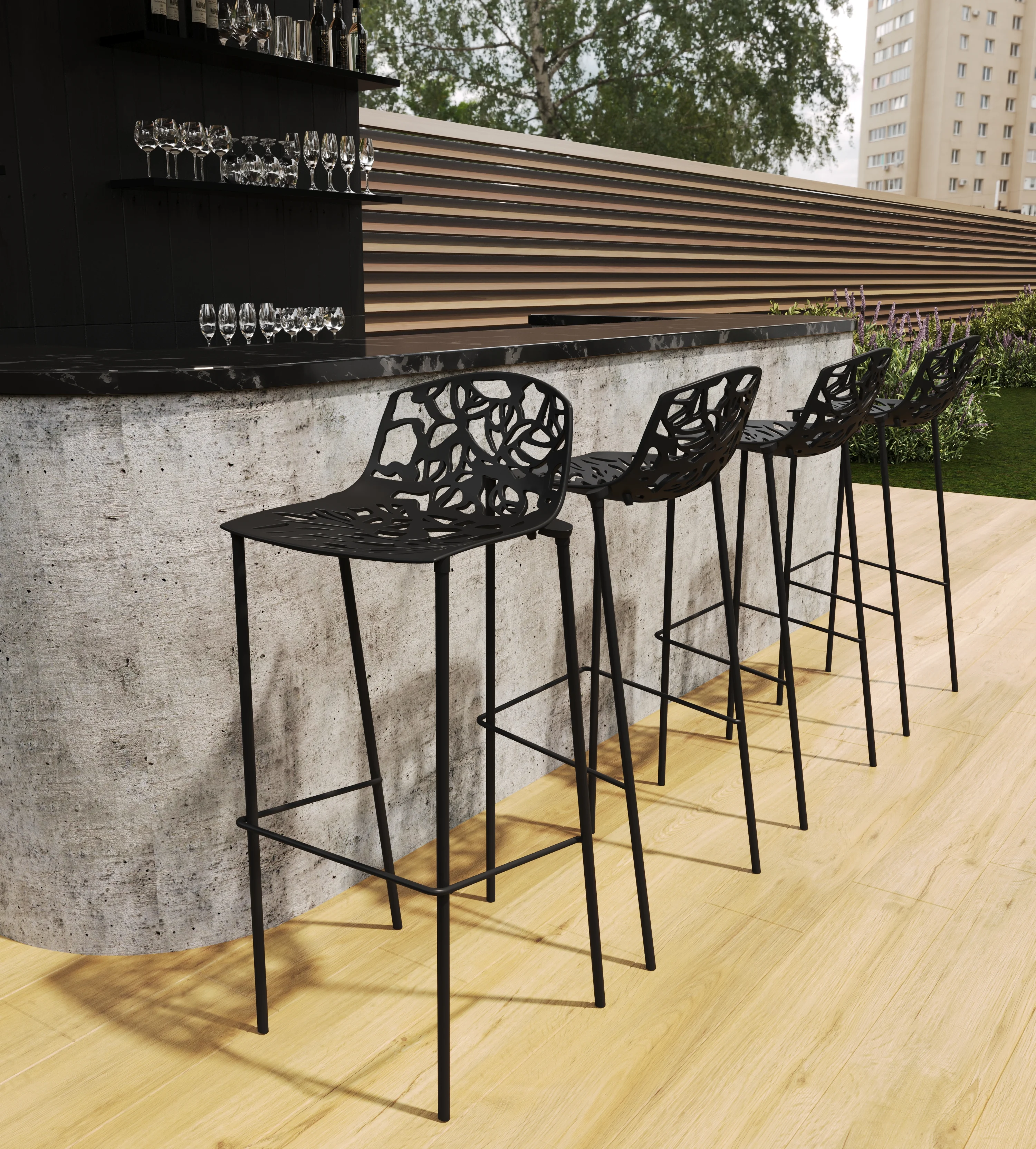 Devon Mid-Century Modern Aluminum Bar Stool with Powder Coated Frame and Footrest