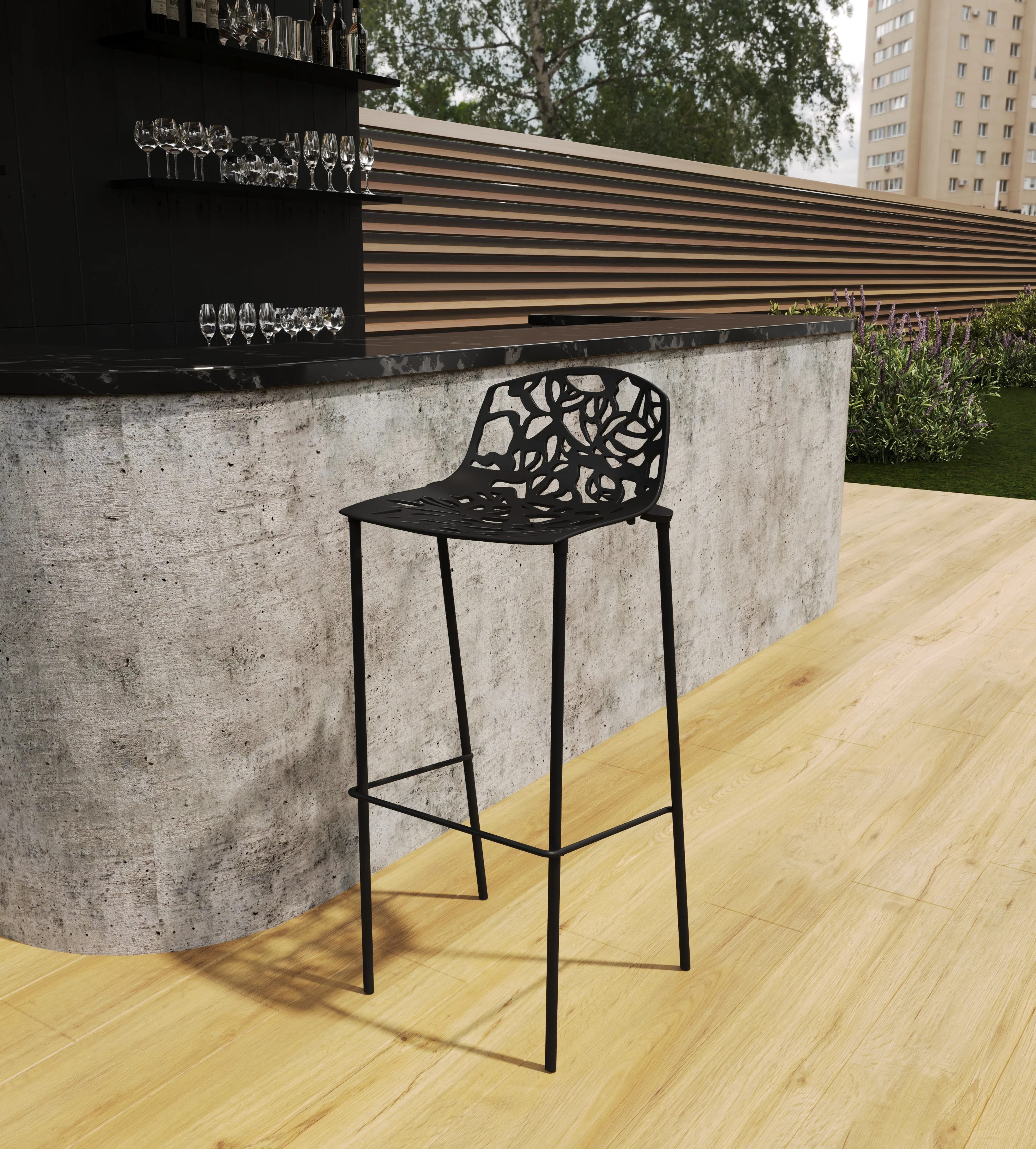 Devon Mid-Century Modern Aluminum Bar Stool with Powder Coated Frame and Footrest