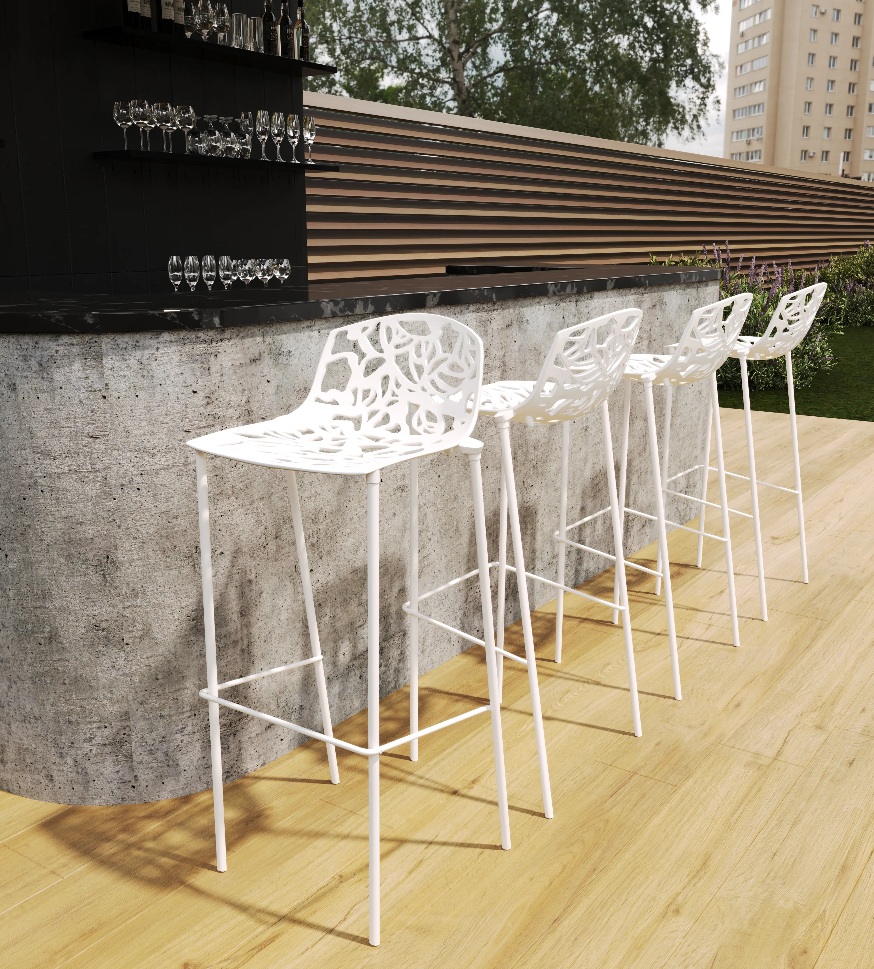 Devon Mid-Century Modern Aluminum Bar Stool with Powder Coated Frame and Footrest