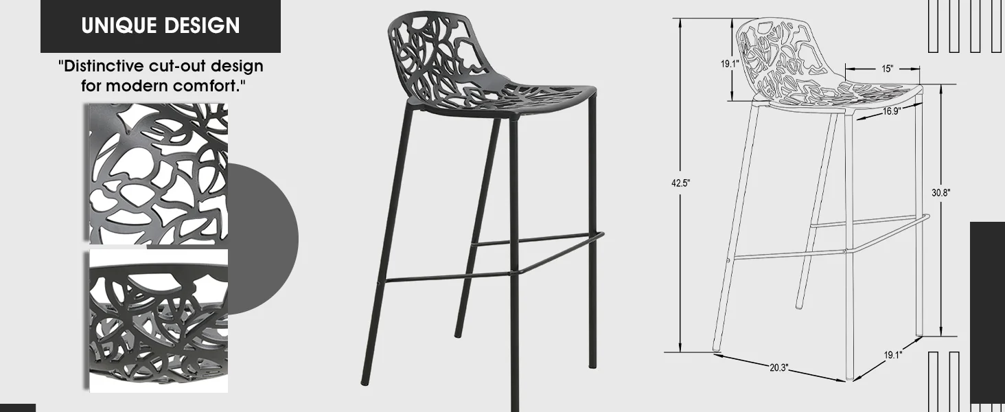 Devon Mid-Century Modern Aluminum Bar Stool with Powder Coated Frame and Footrest