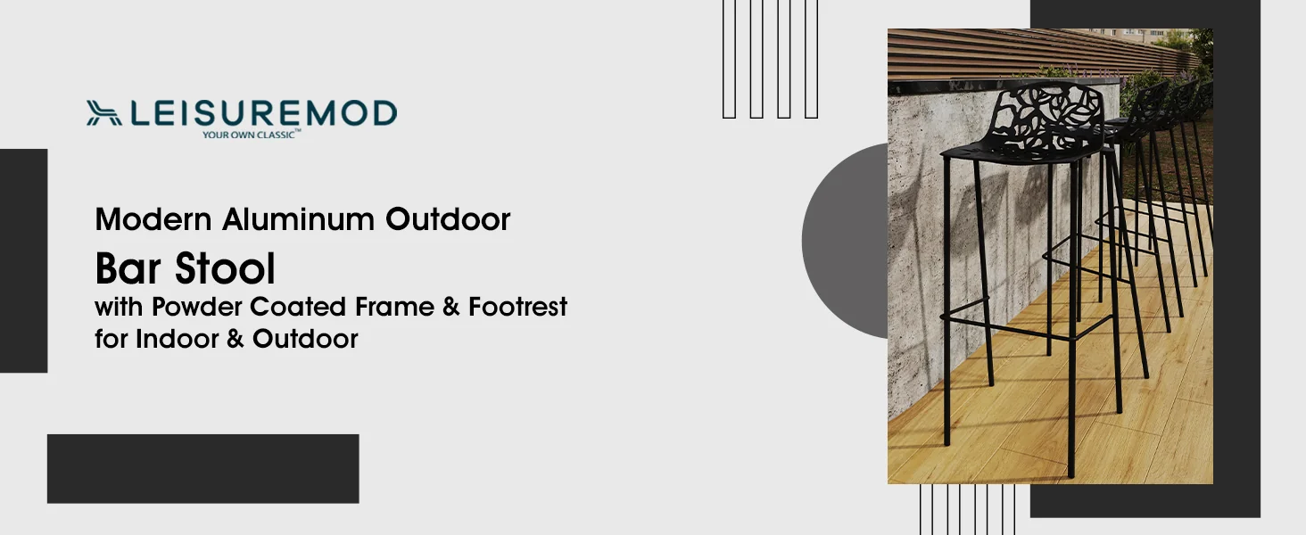 Devon Mid-Century Modern Aluminum Bar Stool with Powder Coated Frame and Footrest