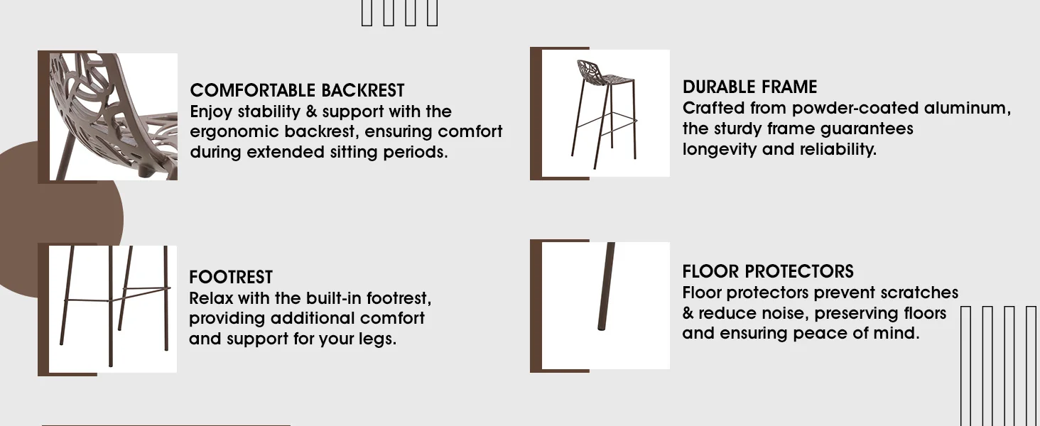 Devon Mid-Century Modern Aluminum Bar Stool with Powder Coated Frame and Footrest