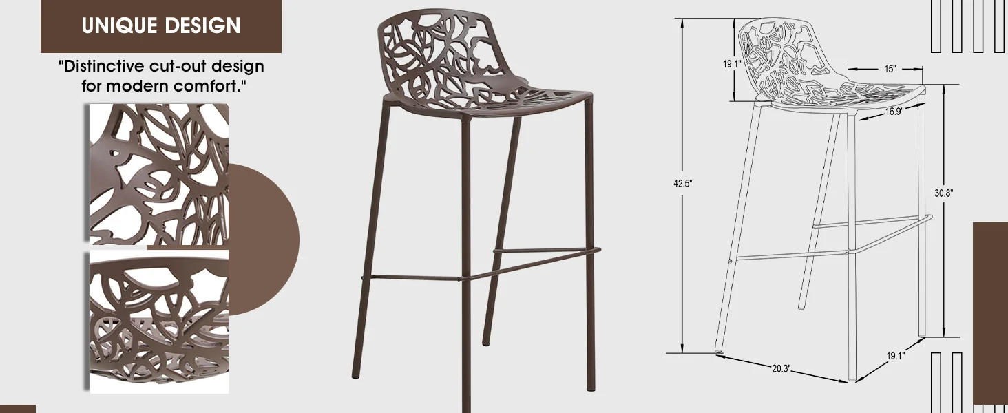 Devon Mid-Century Modern Aluminum Bar Stool with Powder Coated Frame and Footrest