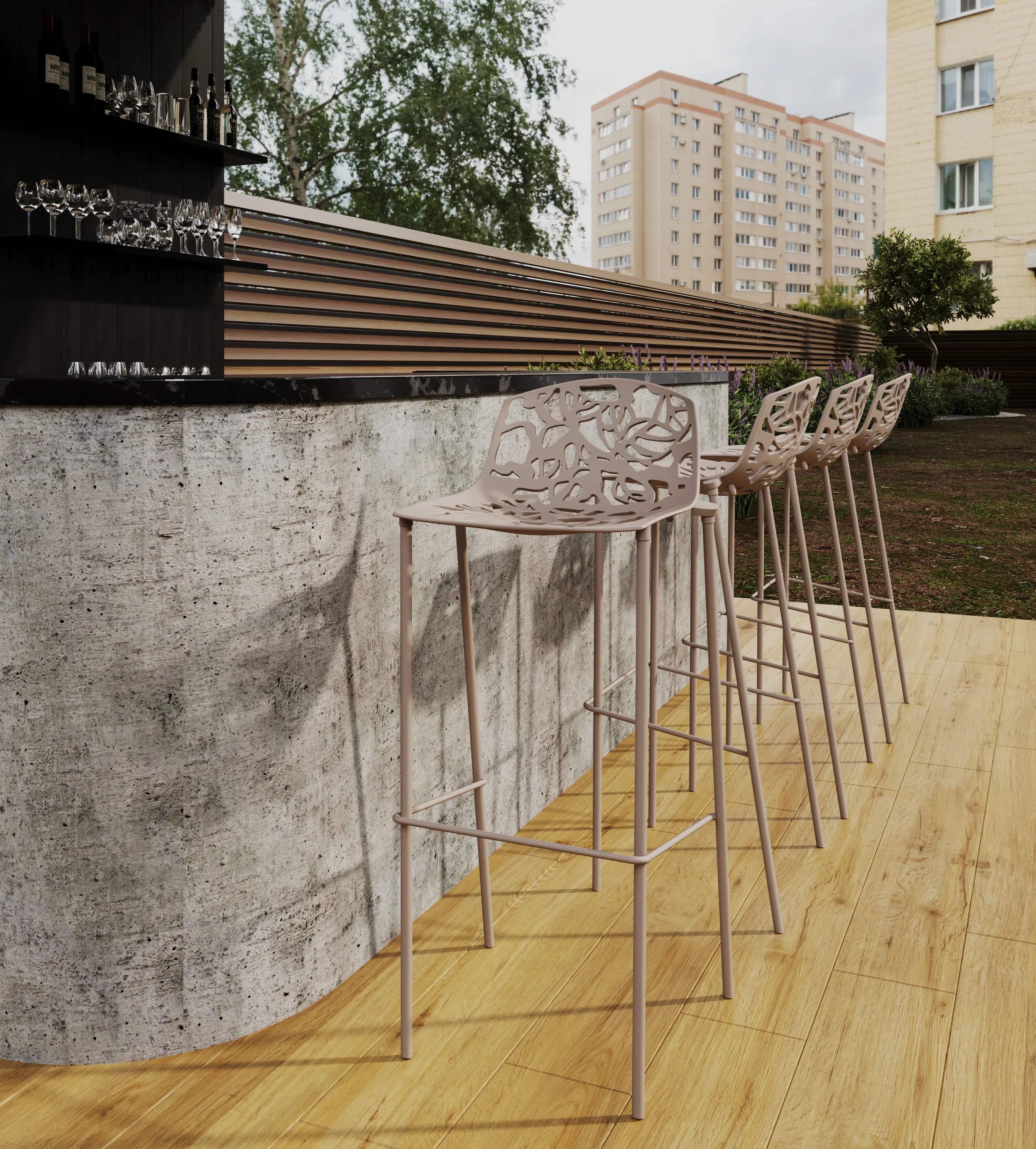 Devon Mid-Century Modern Aluminum Bar Stool with Powder Coated Frame and Footrest