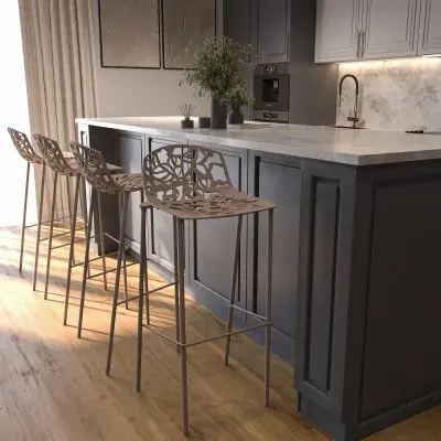 Devon Mid-Century Modern Aluminum Bar Stool with Powder Coated Frame and Footrest