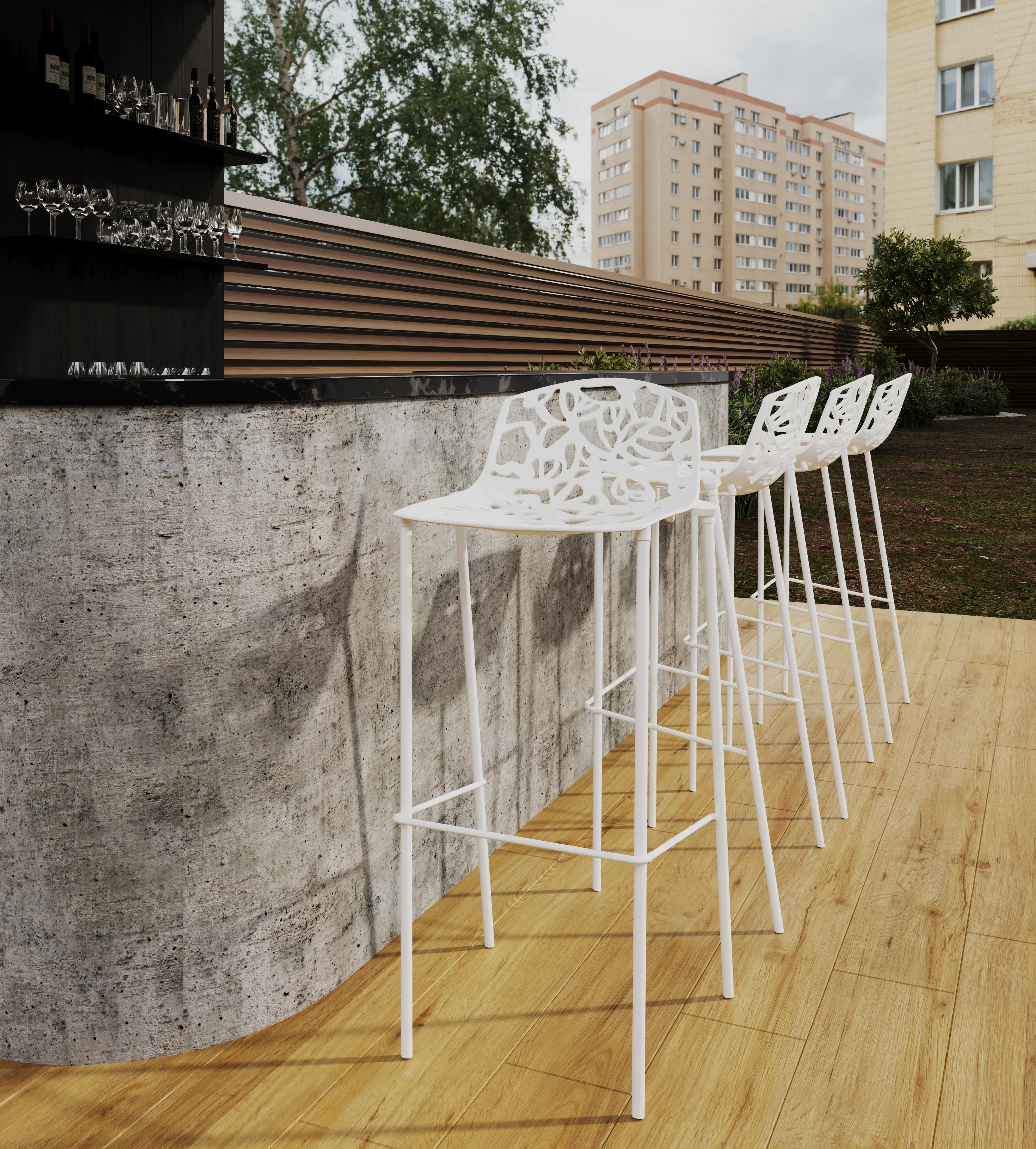 Devon Mid-Century Modern Aluminum Bar Stool with Powder Coated Frame and Footrest