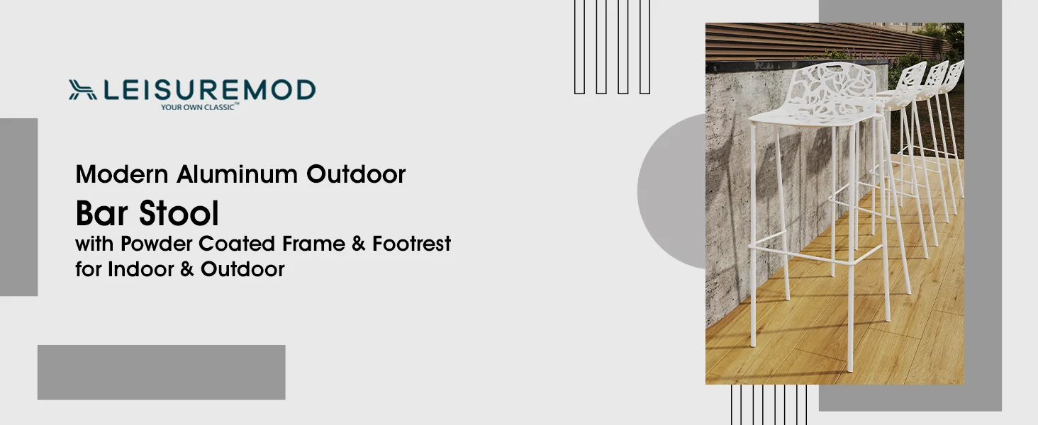 Devon Mid-Century Modern Aluminum Bar Stool with Powder Coated Frame and Footrest