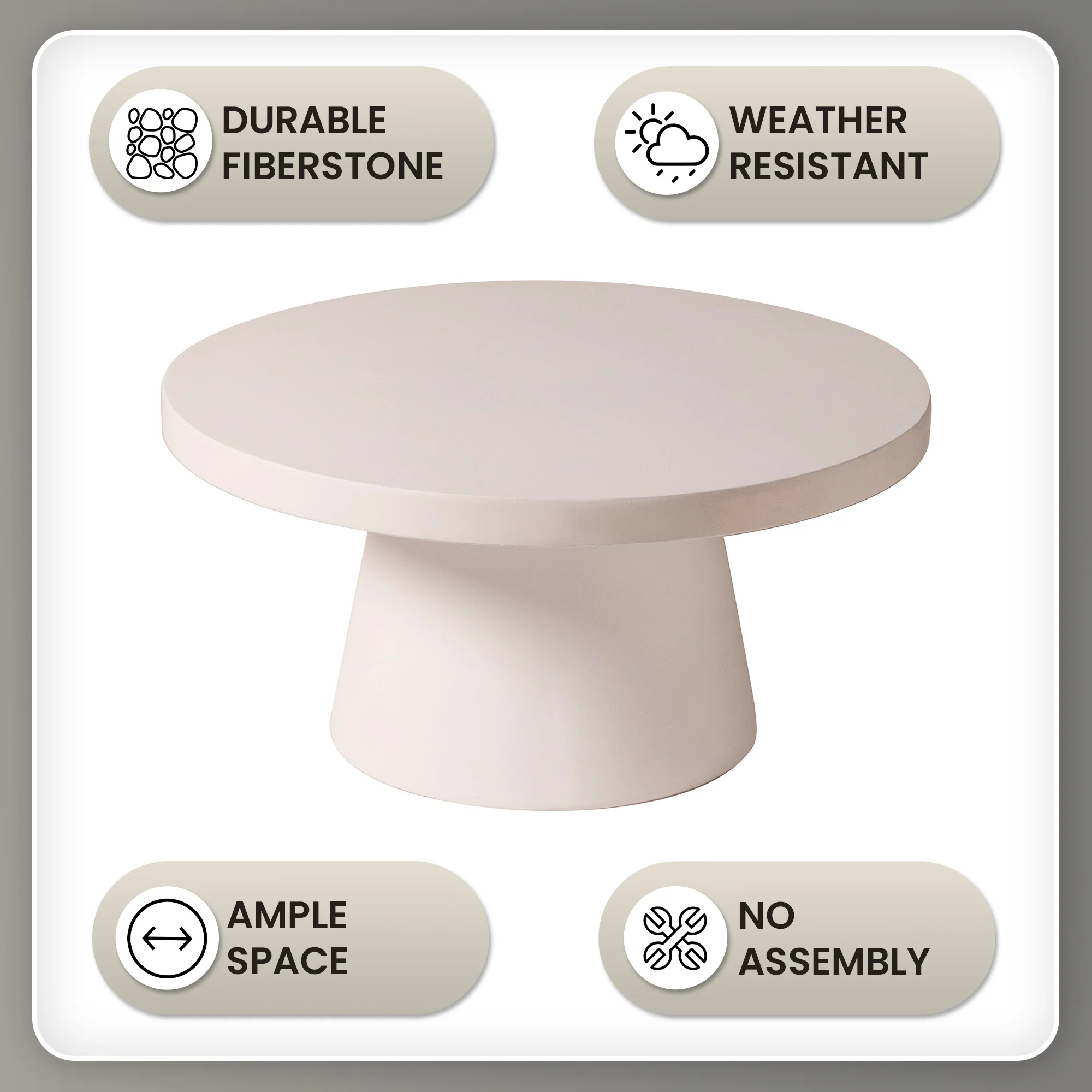 Dune Collection Fiberglass Outdoor Coffee Table In Grey