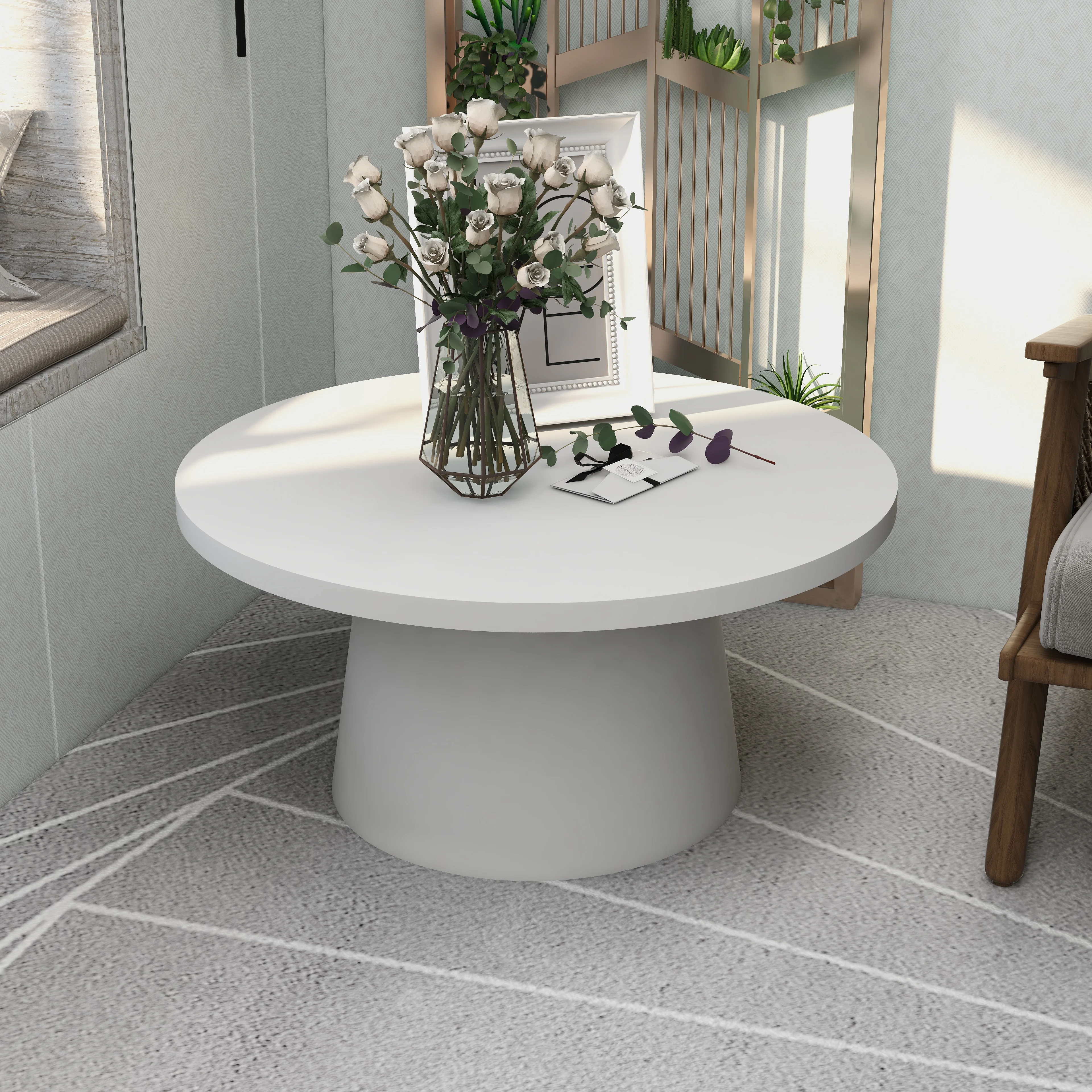 Dune Collection Fiberglass Outdoor Coffee Table In White