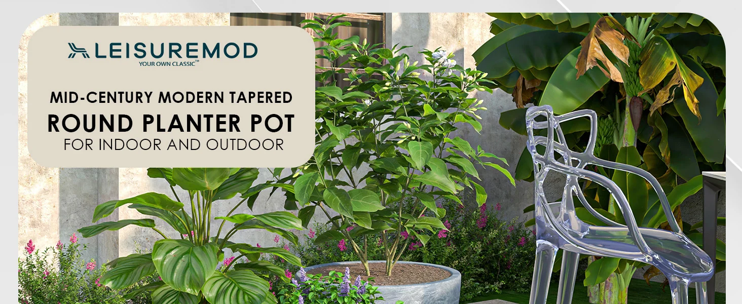 Dahlia Series Poly Stone Planter Set in Aged Concrete