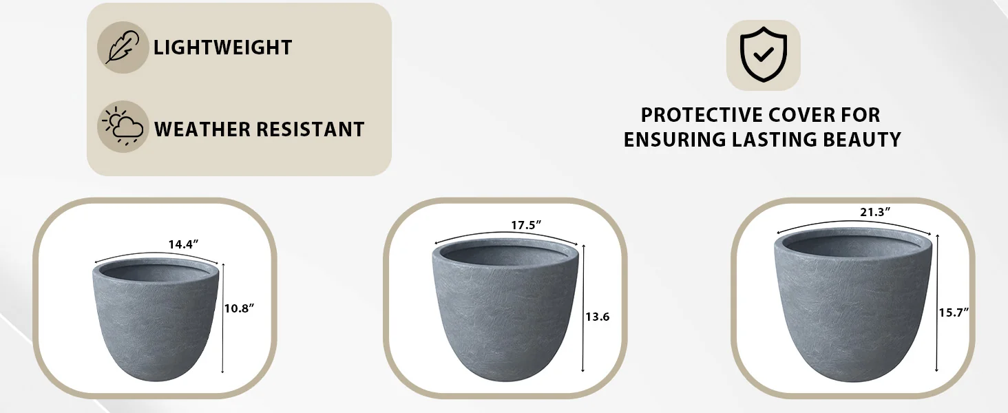 Dahlia Series Poly Stone Planter Set in Aged Concrete