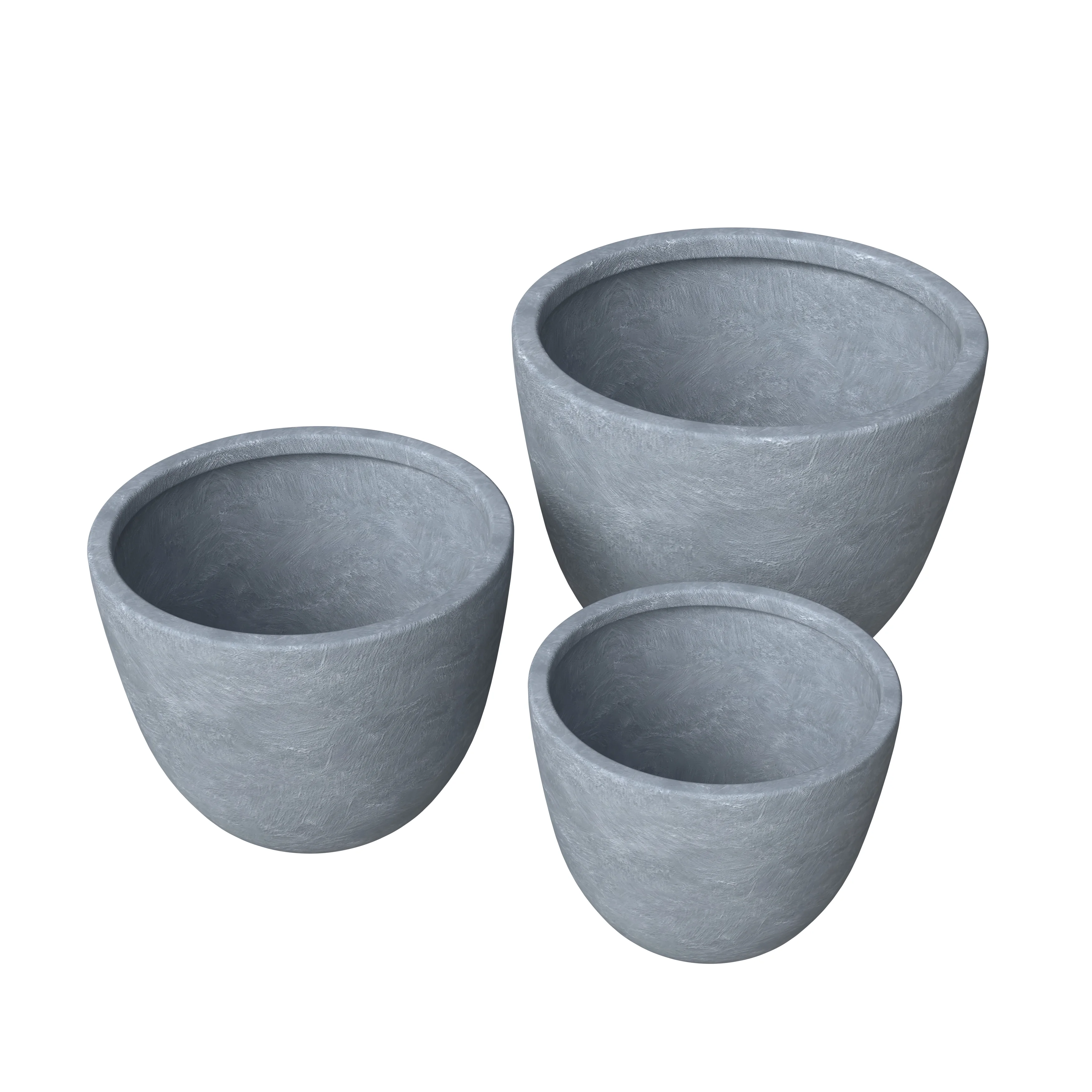 Dahlia Series Poly Stone Planter Set in Aged Concrete