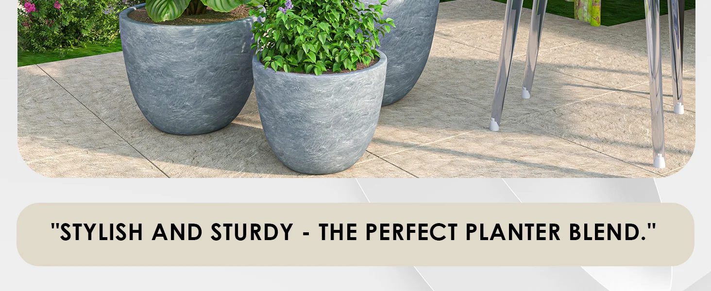 Dahlia Series Poly Stone Planter Set in Aged Concrete