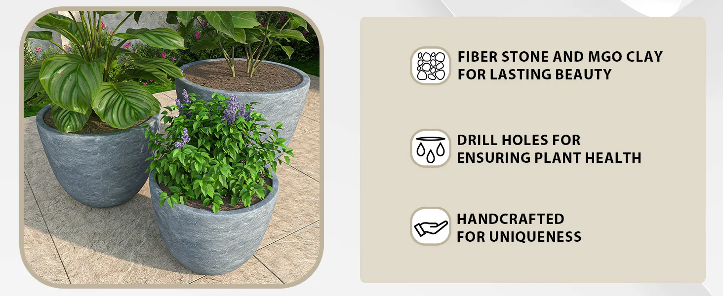 Dahlia Series Poly Stone Planter Set in Aged Concrete