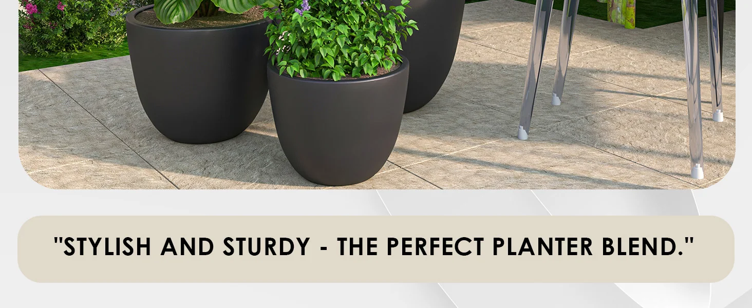 Dahlia Series Poly Stone Planter Set in Black