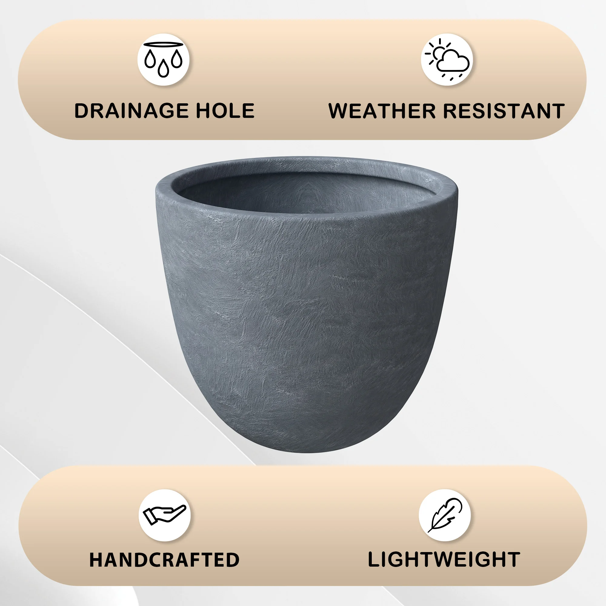 Dahlia Series Poly Stone Planter in Aged Concrete 14.4 Dia, 10.8 High