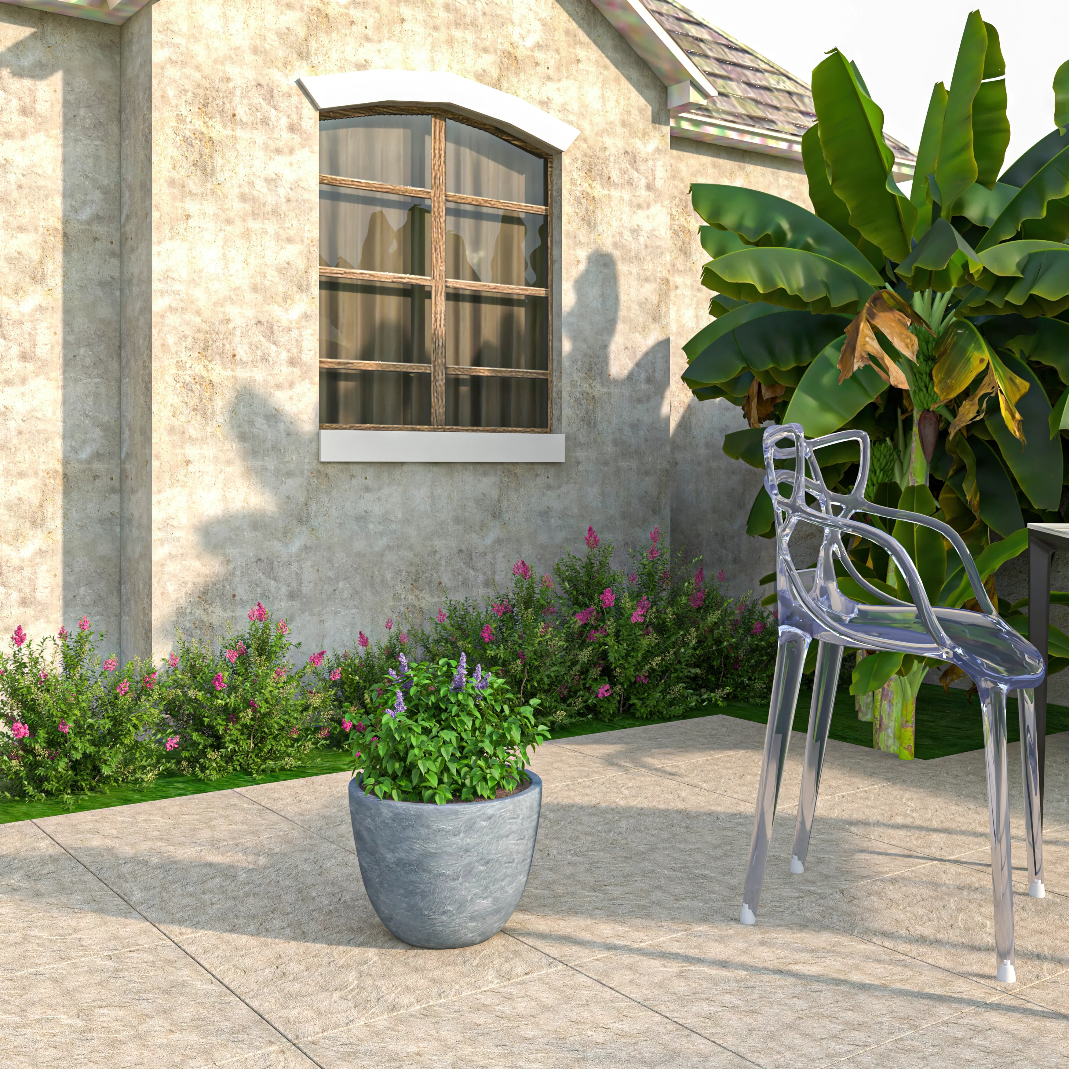 Dahlia Series Poly Stone Planter in Aged Concrete 14.4 Dia, 10.8 High