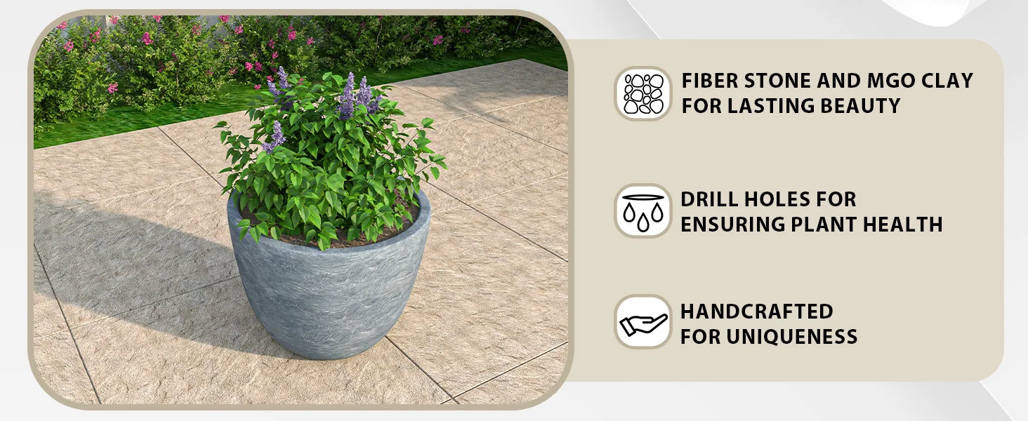 Dahlia Series Poly Stone Planter in Aged Concrete 14.4 Dia, 10.8 High