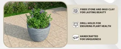 Dahlia Series Poly Stone Planter in Aged Concrete 14.4 Dia, 10.8 High