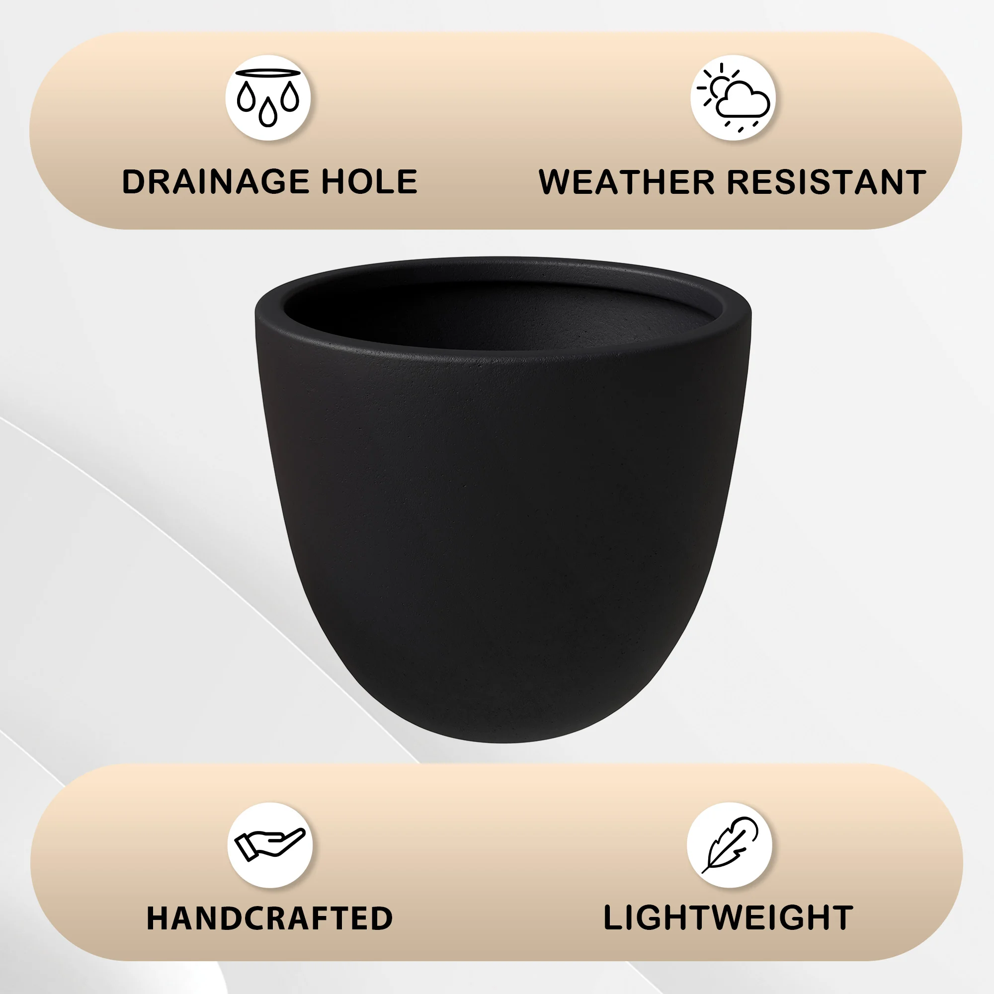 Dahlia Series Poly Stone Planter in Black 14.4 Dia, 10.8 High