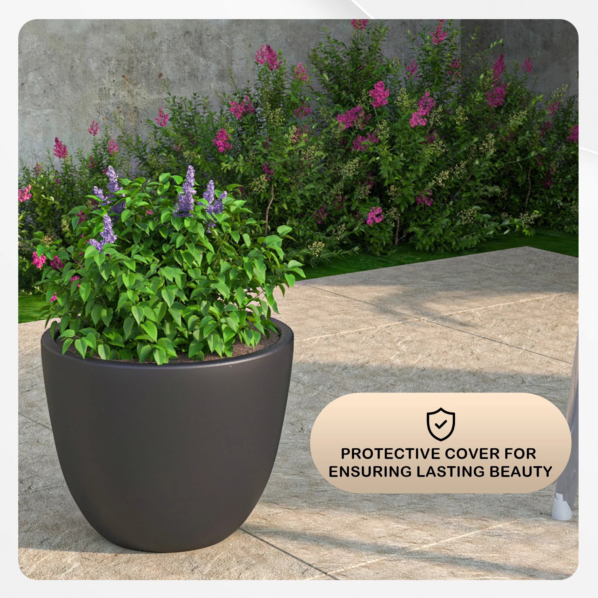 Dahlia Series Poly Stone Planter in Black 14.4 Dia, 10.8 High