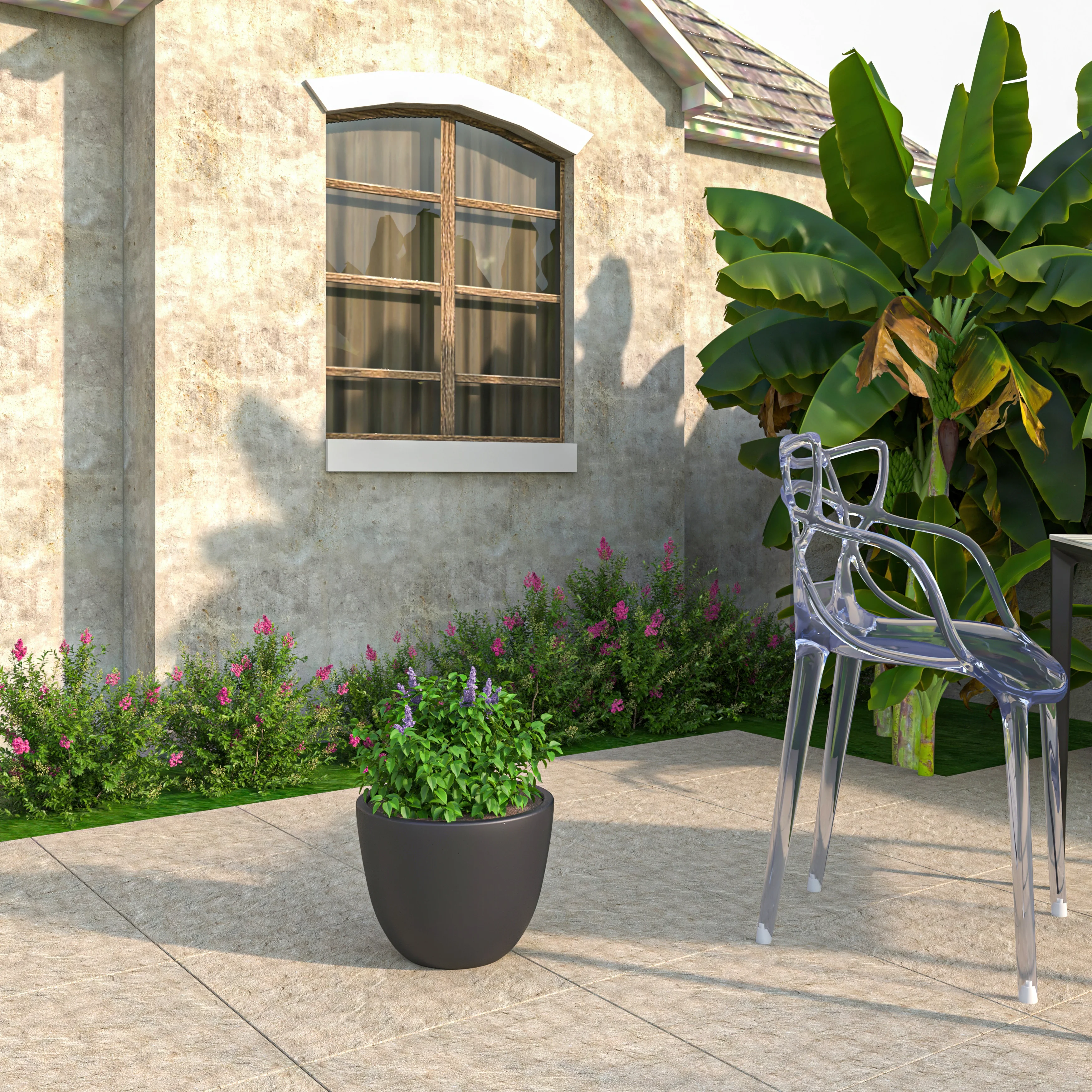 Dahlia Series Poly Stone Planter in Black 14.4 Dia, 10.8 High