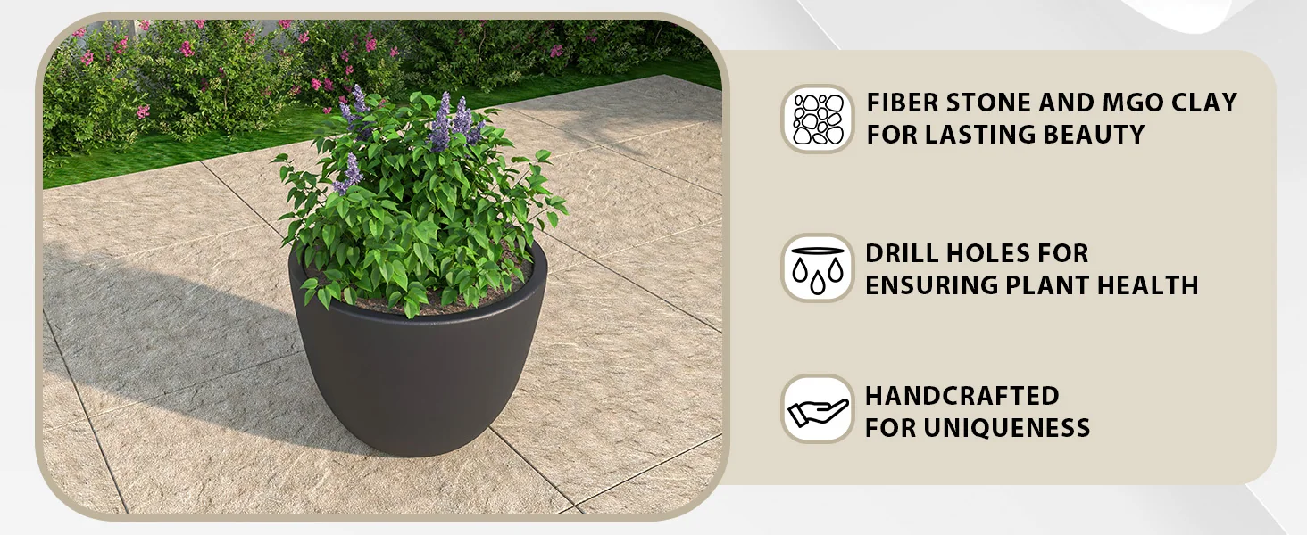 Dahlia Series Poly Stone Planter in Black 14.4 Dia, 10.8 High