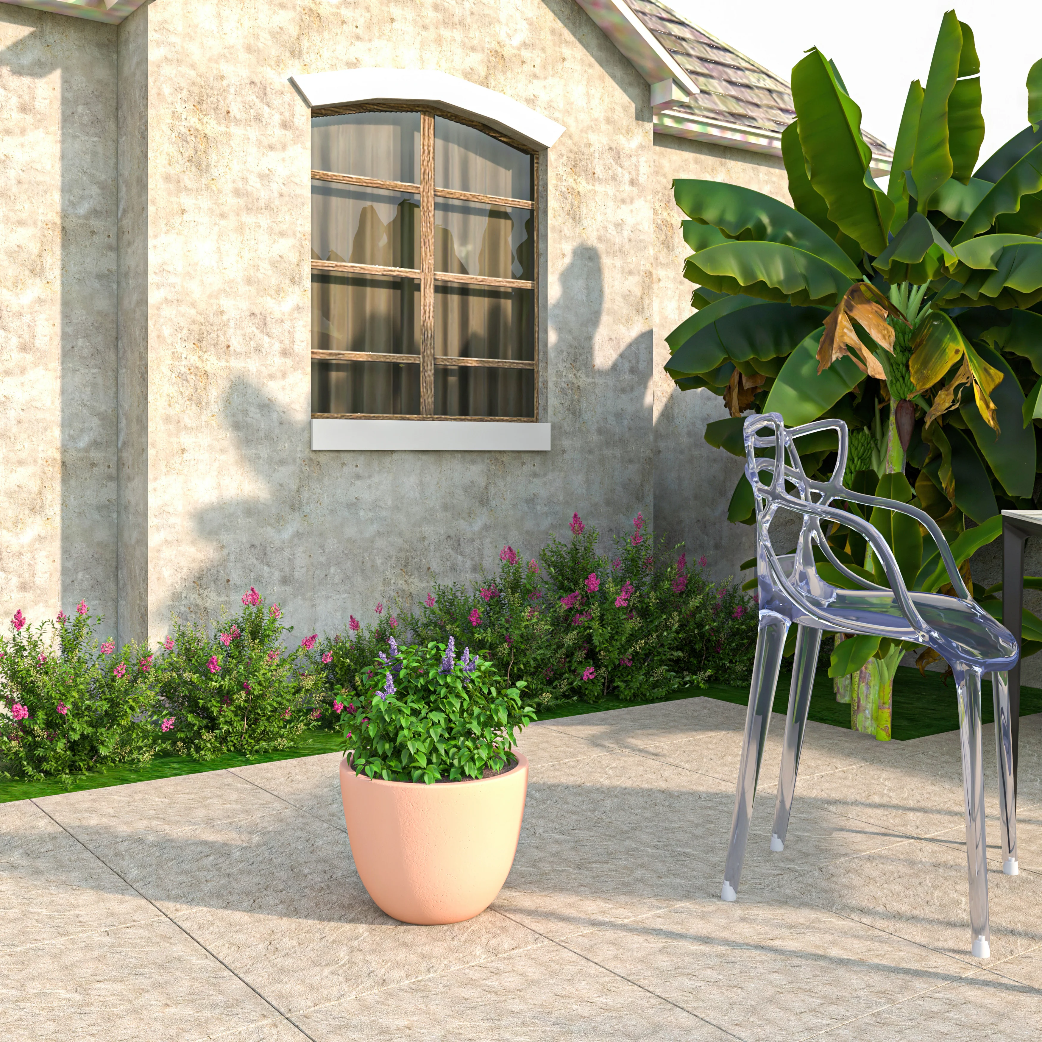 Dahlia Series Poly Stone Planter in TerraCotta Color 14.4 Dia, 10.8 High