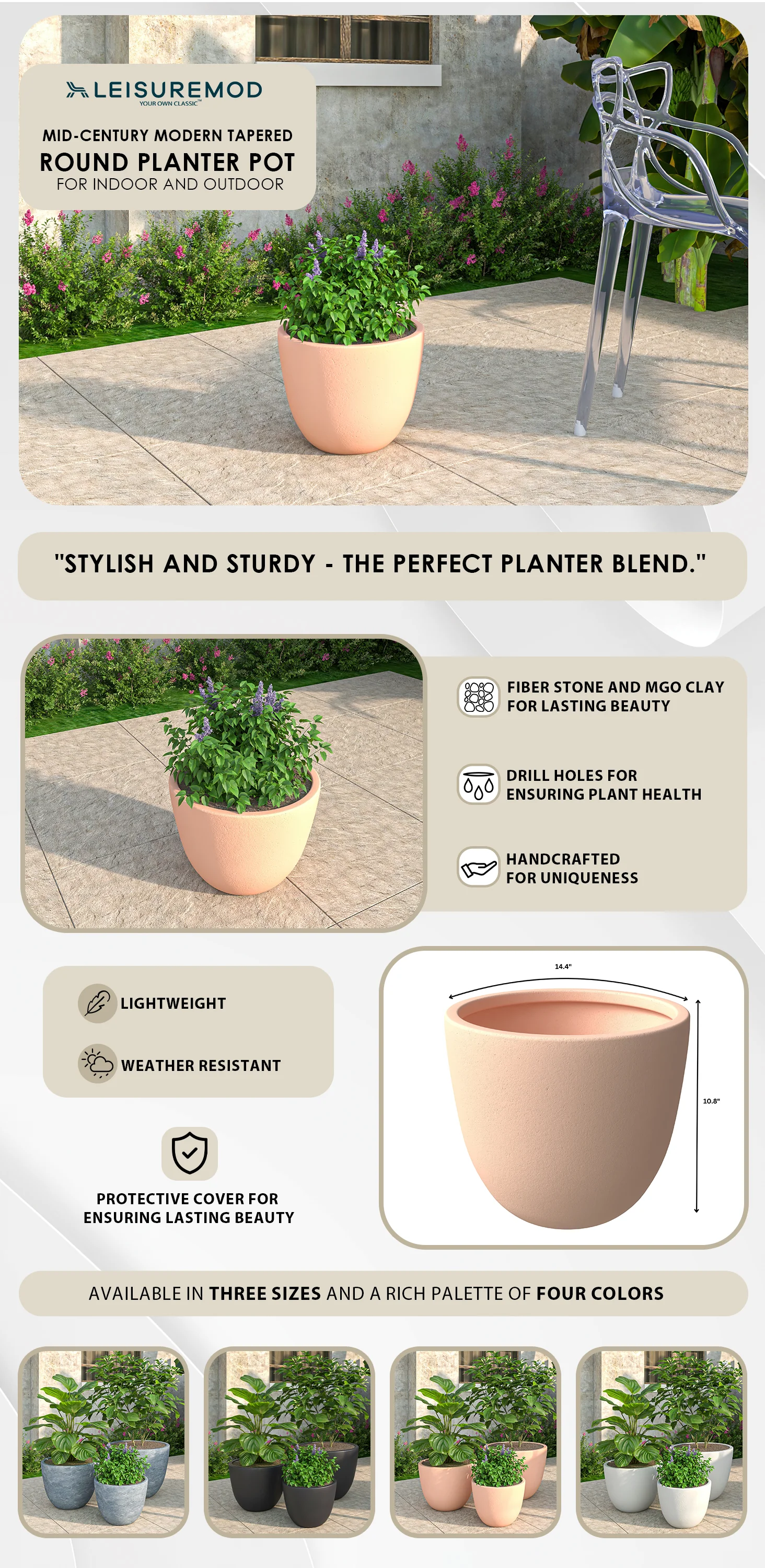 Dahlia Series Poly Stone Planter in TerraCotta Color 14.4 Dia, 10.8 High