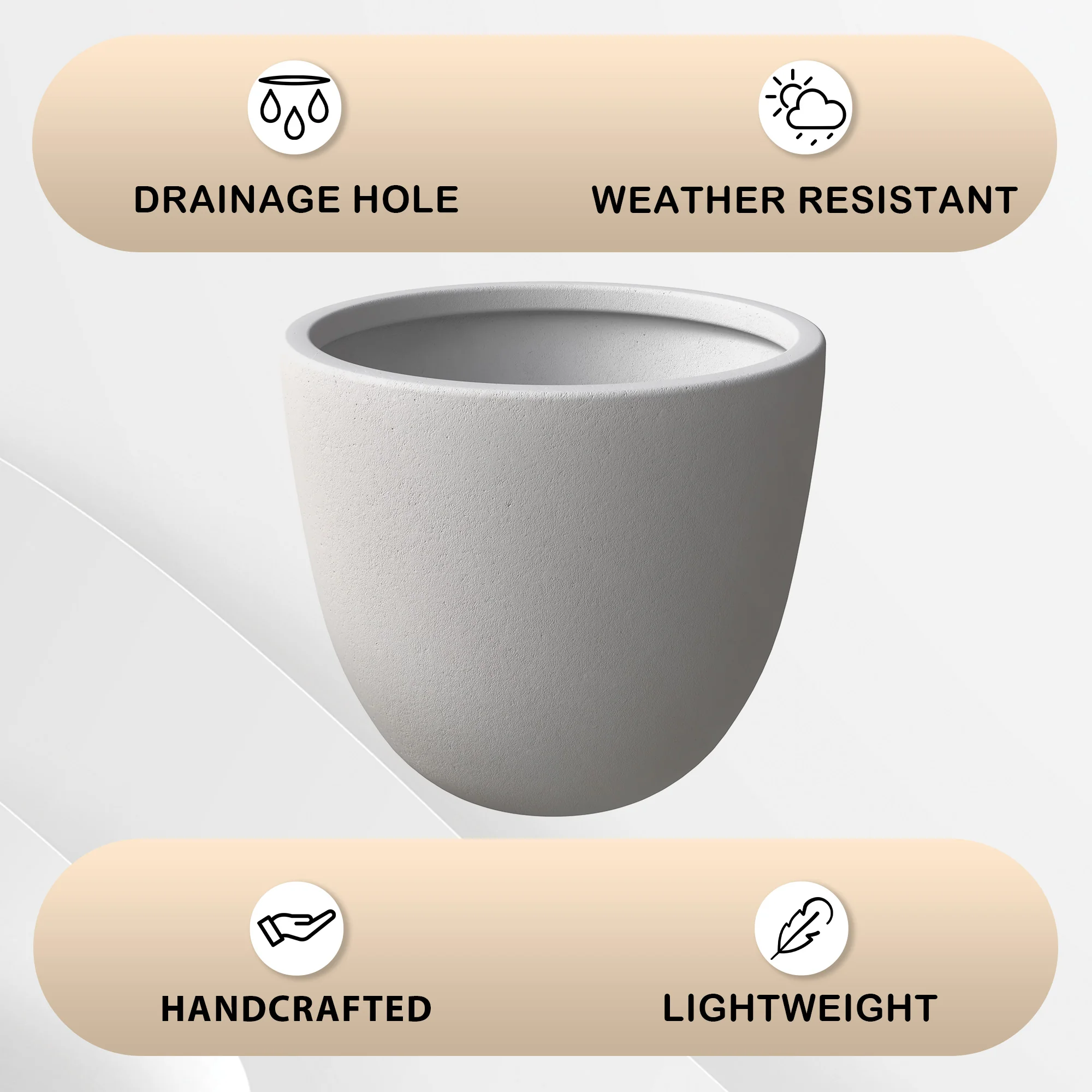 Dahlia Series Poly Stone Planter in White 14.4 Dia, 10.8 High