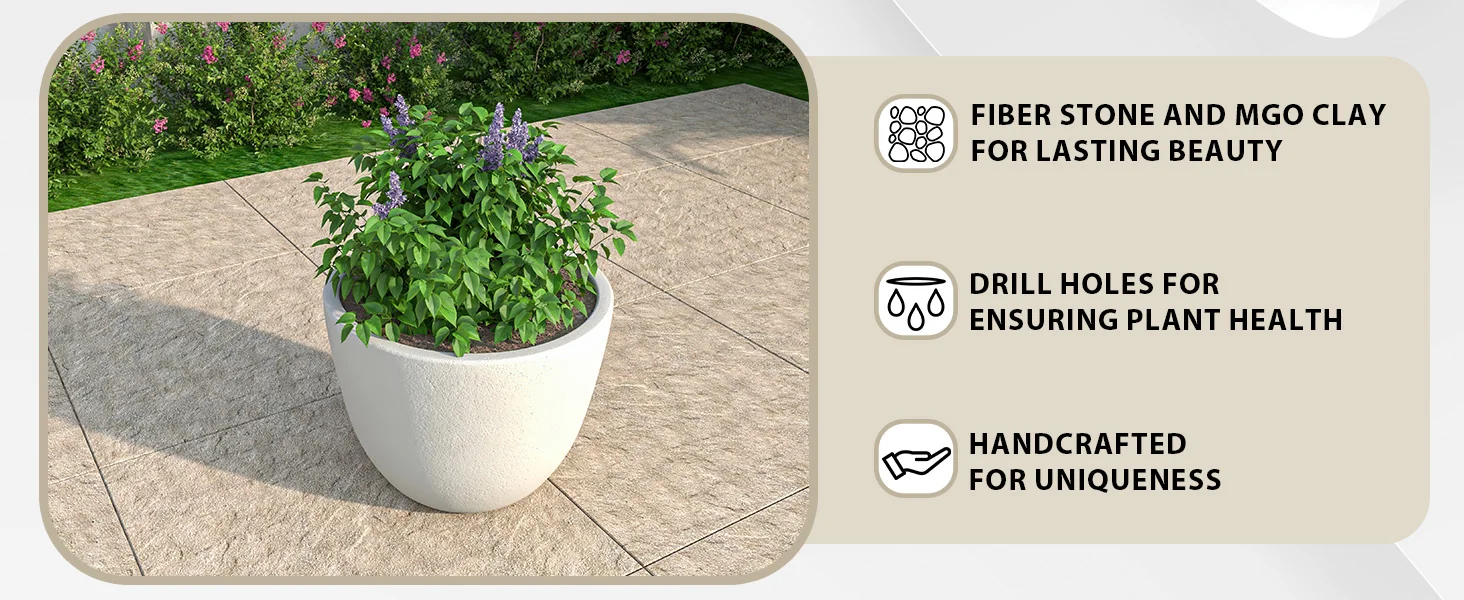 Dahlia Series Poly Stone Planter in White 14.4 Dia, 10.8 High