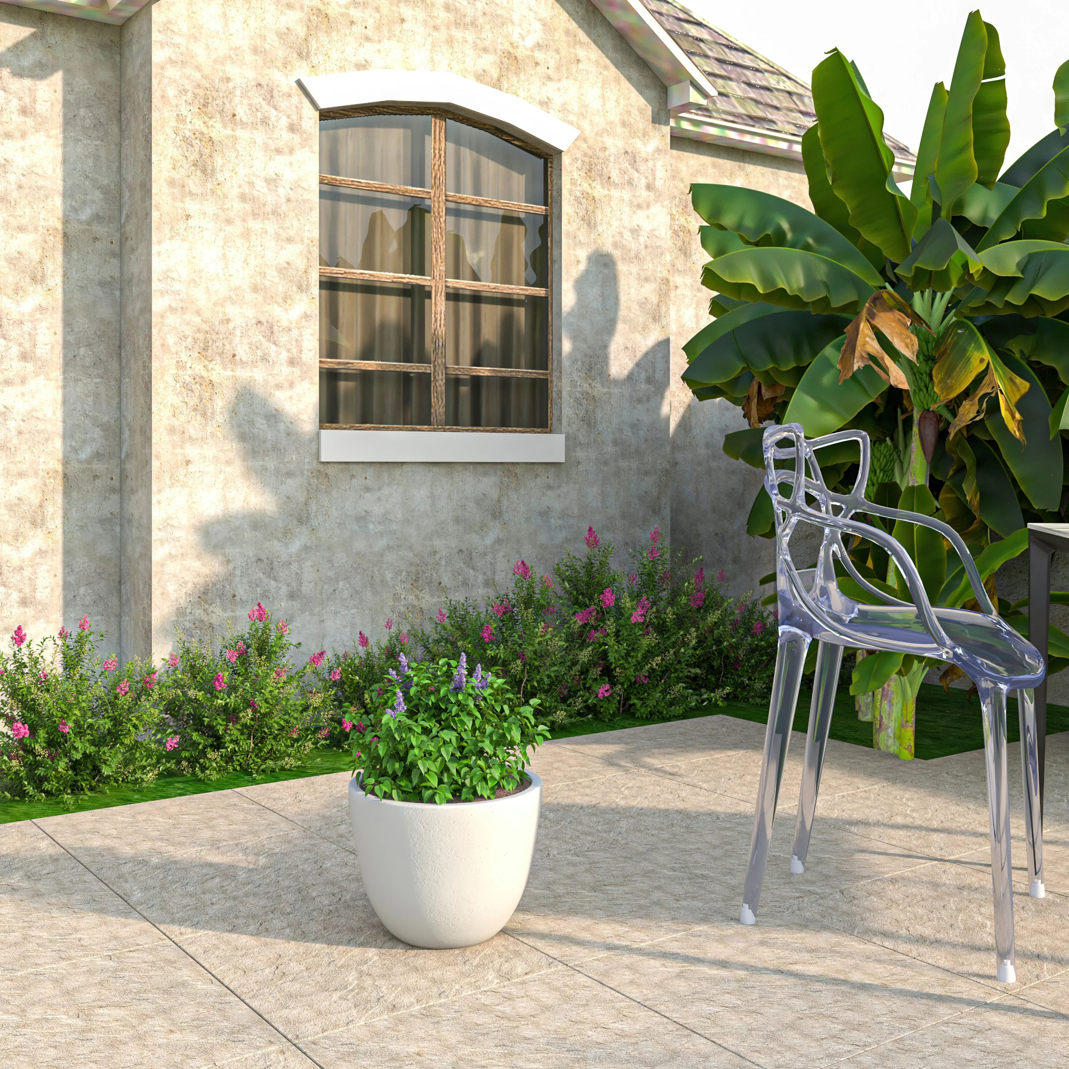 Dahlia Series Poly Stone Planter in White 14.4 Dia, 10.8 High