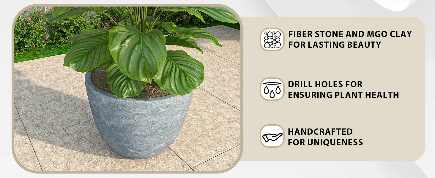 Dahlia Series Poly Stone Planter in Aged Concrete 17.5 Dia, 13.6 High