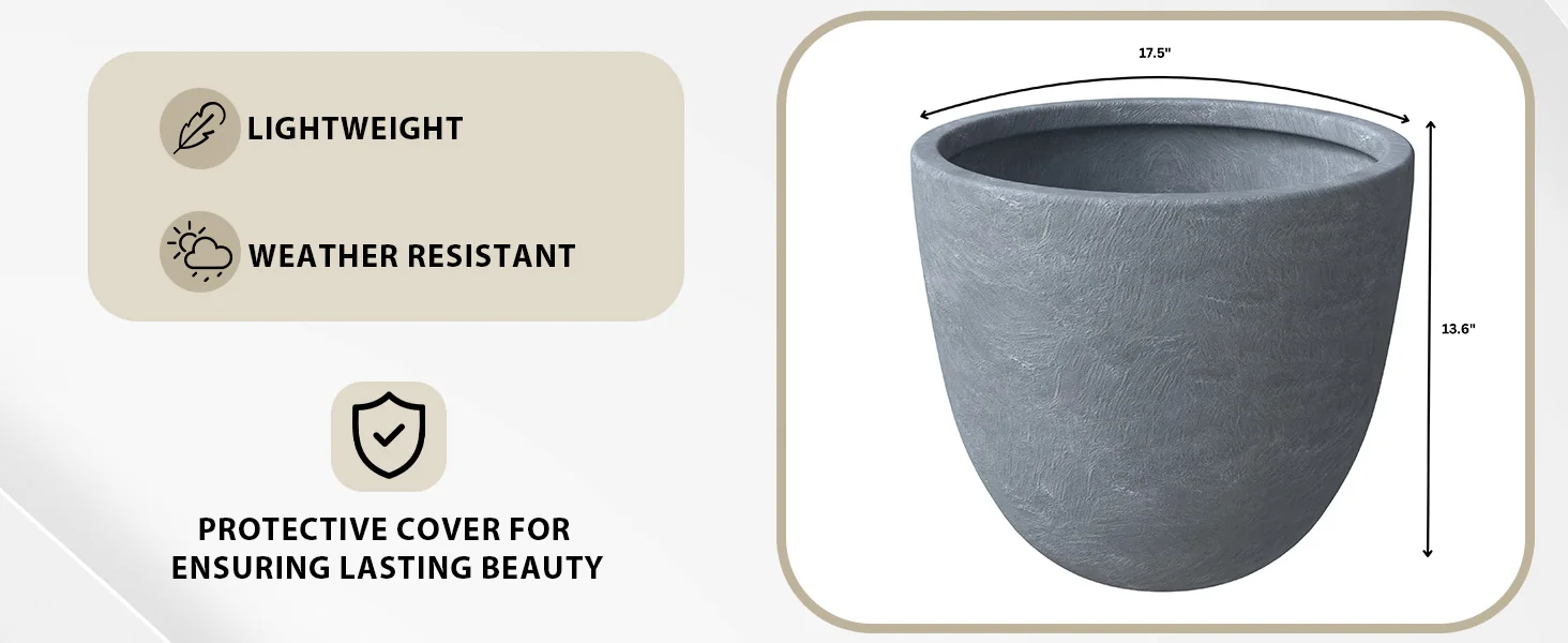 Dahlia Series Poly Stone Planter in Aged Concrete 17.5 Dia, 13.6 High