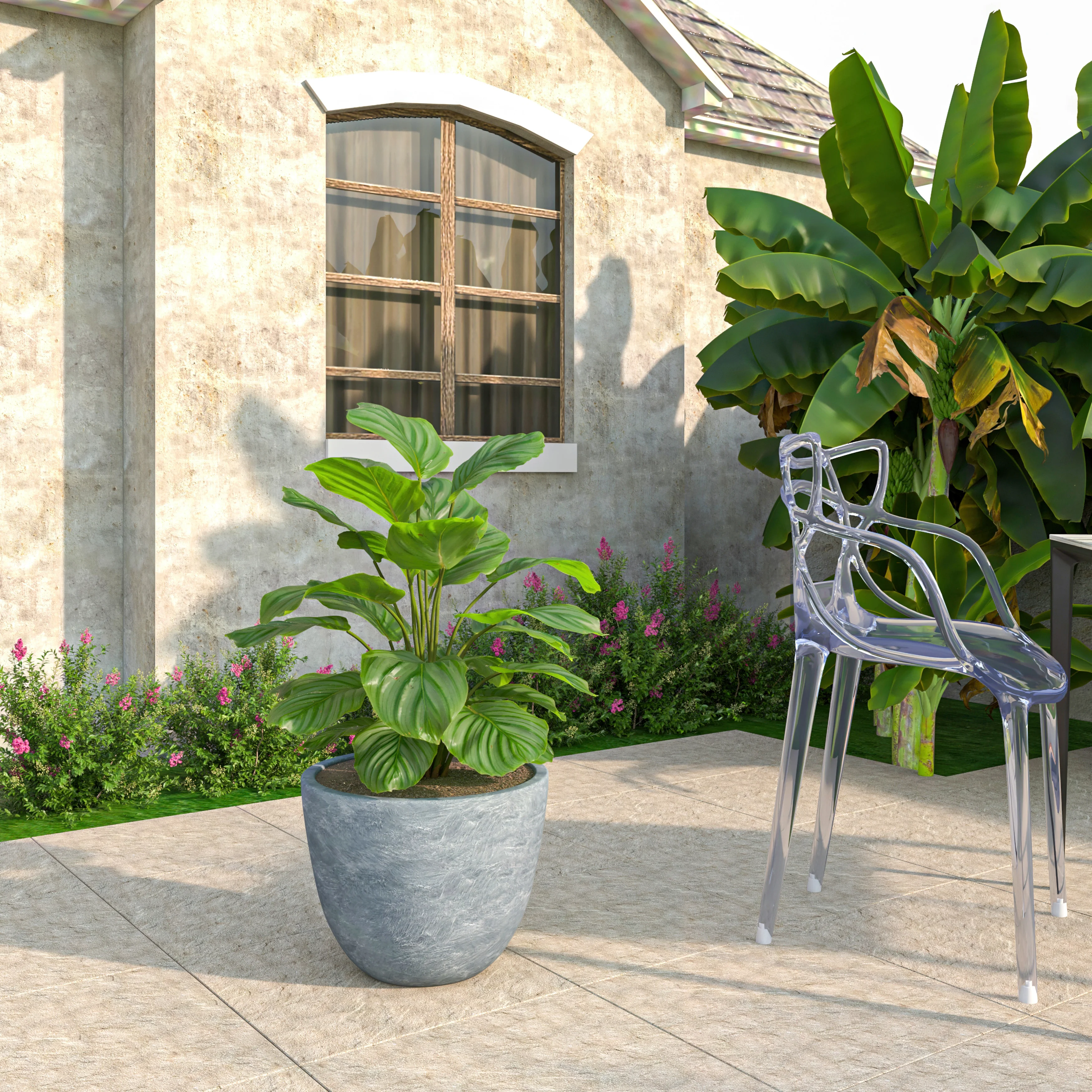 Dahlia Series Poly Stone Planter in Aged Concrete 17.5 Dia, 13.6 High