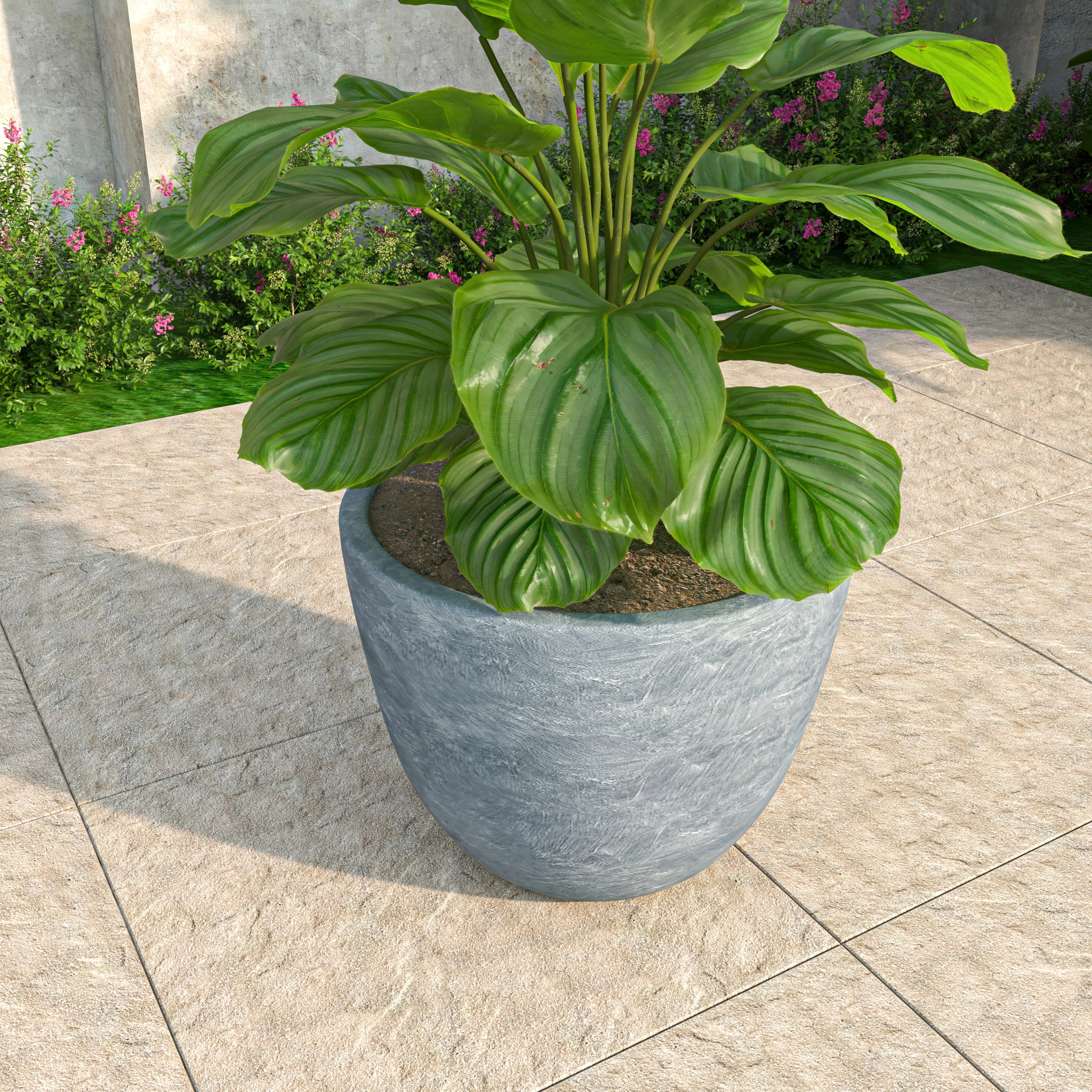 Dahlia Series Poly Stone Planter in Aged Concrete 17.5 Dia, 13.6 High