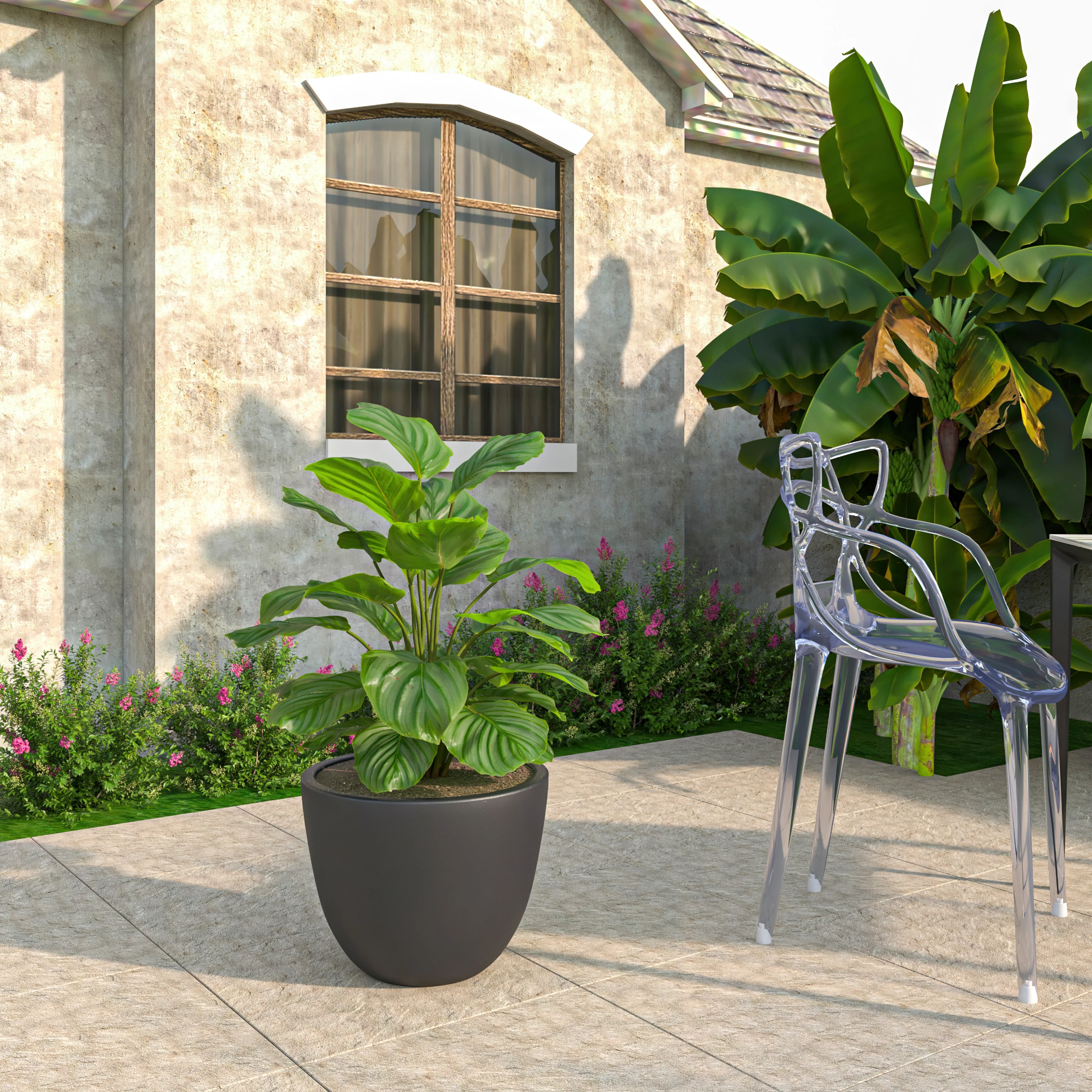 Dahlia Series Poly Stone Planter in Black 17.5 Dia, 13.6 High