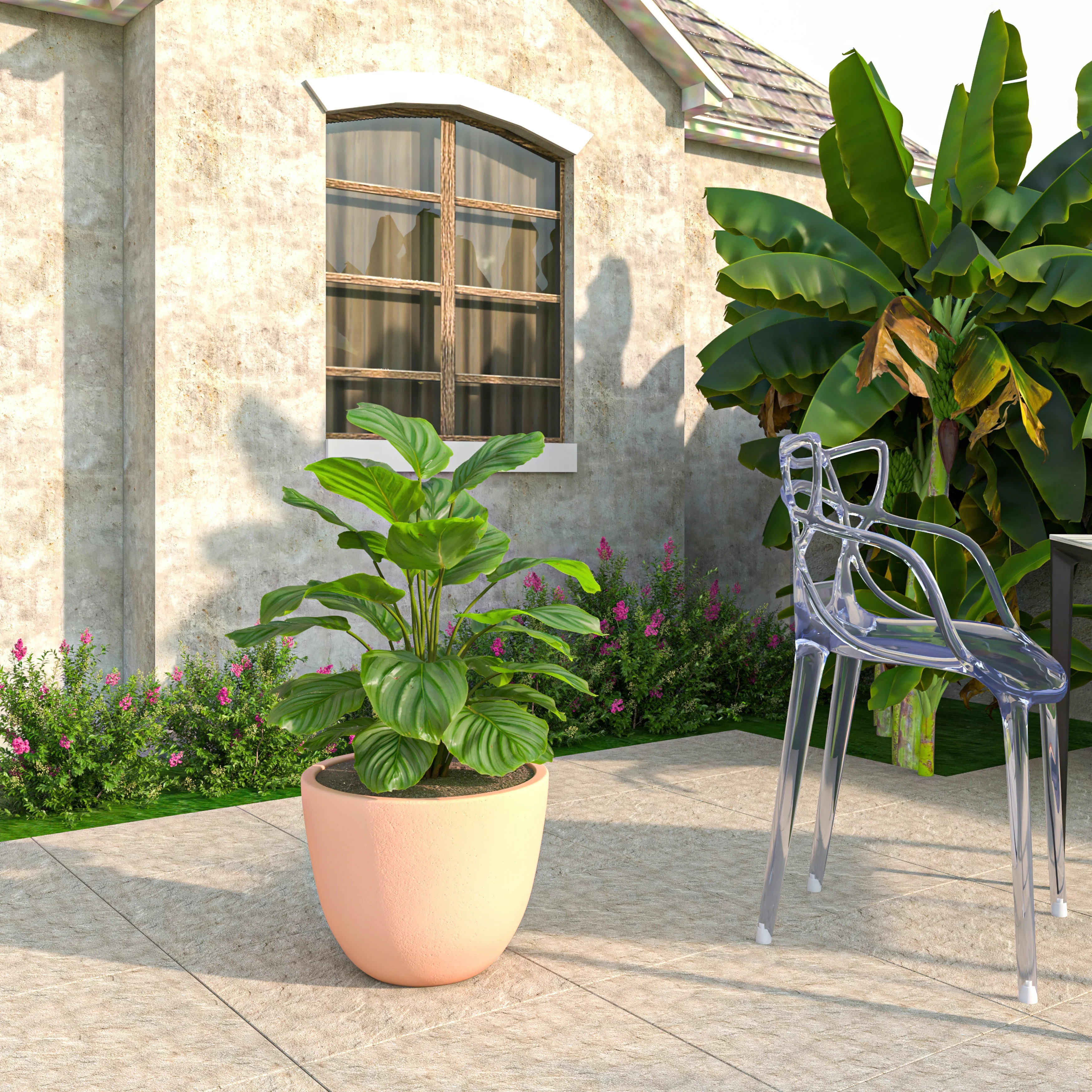 Dahlia Series Poly Stone Planter in TerraCotta Color 17.5 Dia, 13.6 High