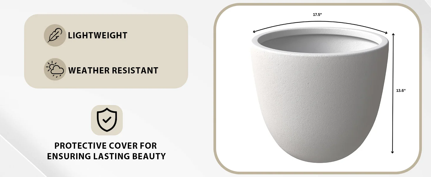 Dahlia Series Poly Stone Planter in White 17.5 Dia, 13.6 High