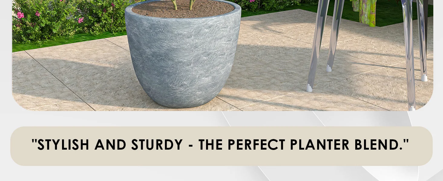 Dahlia Series Poly Stone Planter in Aged Concrete 21.3 Dia, 15.7 High