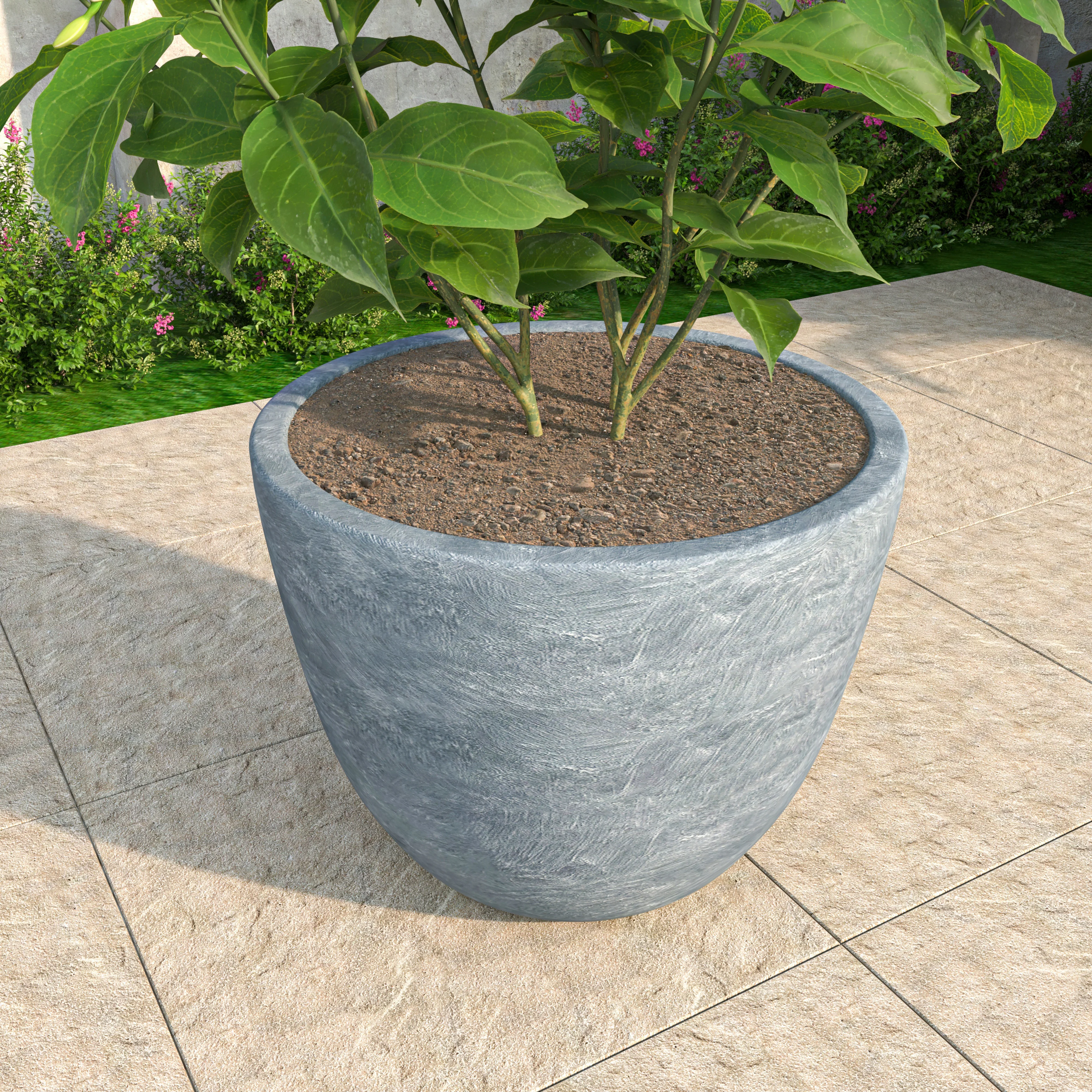 Dahlia Series Poly Stone Planter in Aged Concrete 21.3 Dia, 15.7 High