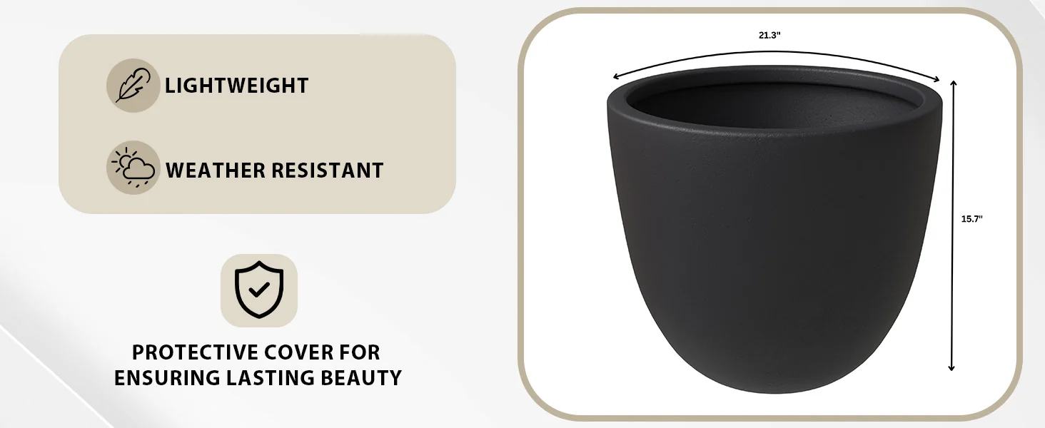 Dahlia Series Poly Stone Planter in Black 21.3 Dia, 15.7 High
