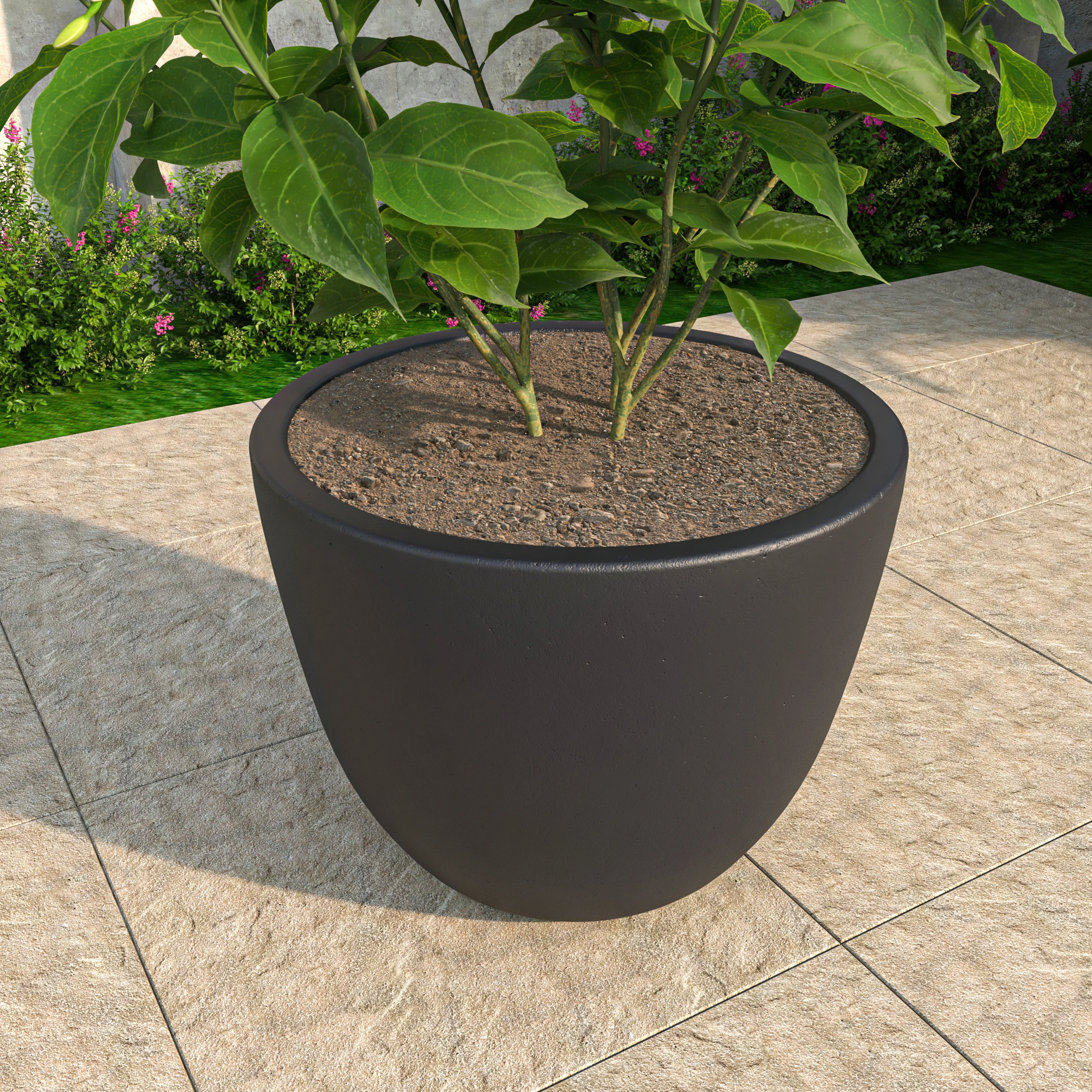 Dahlia Series Poly Stone Planter in Black 21.3 Dia, 15.7 High