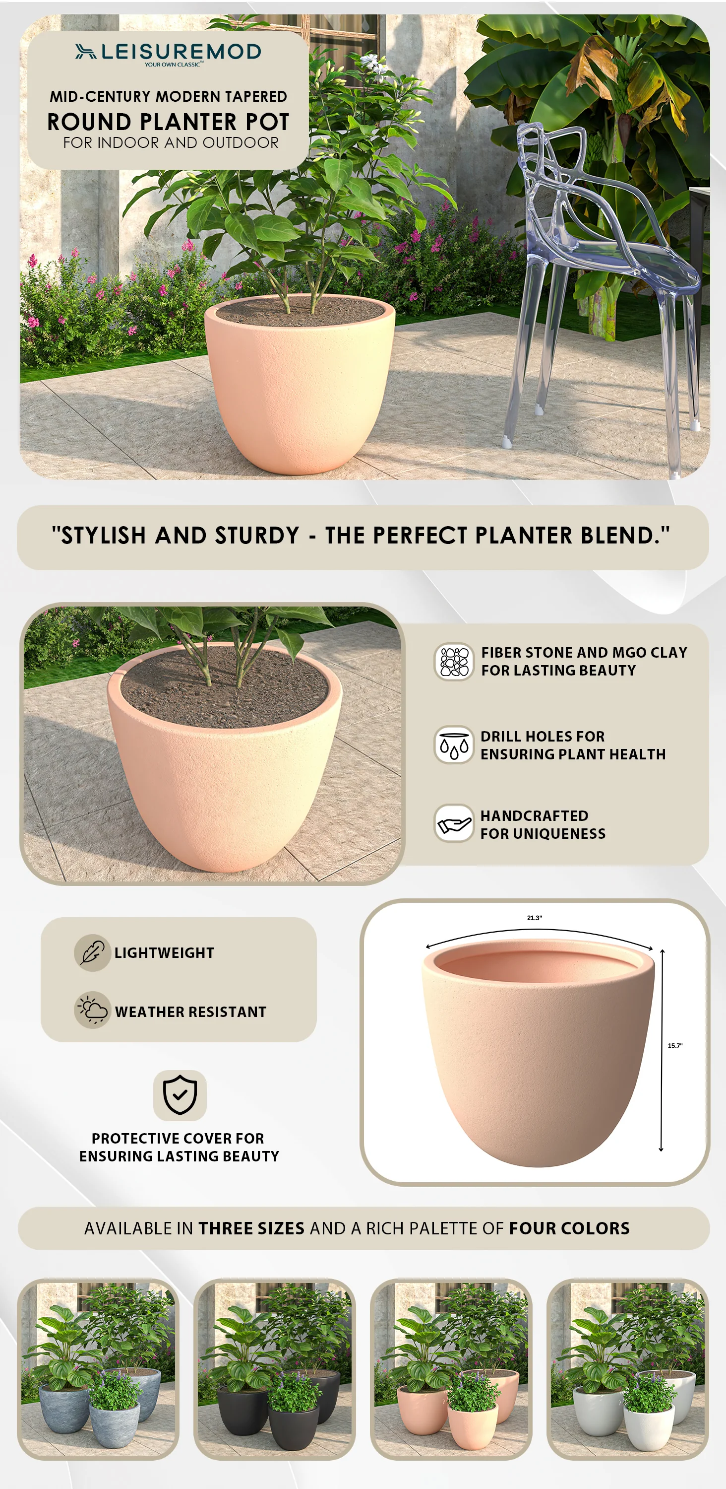 Dahlia Series Poly Stone Planter in TerraCotta Color 21.3 Dia, 15.7 High
