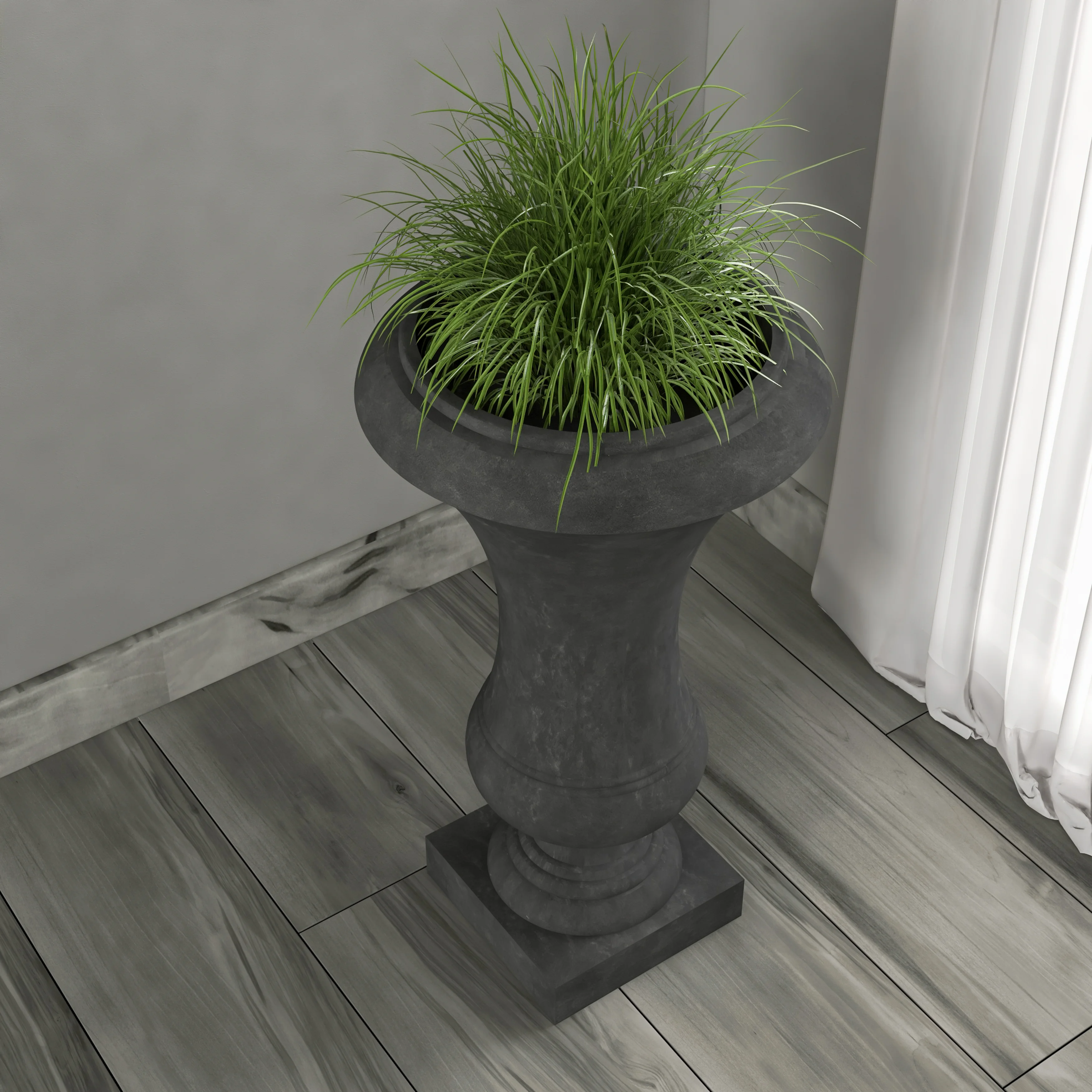 Daisy Series Poly Fiber Stone Planter in Black, 14 Dia, 24.8 High